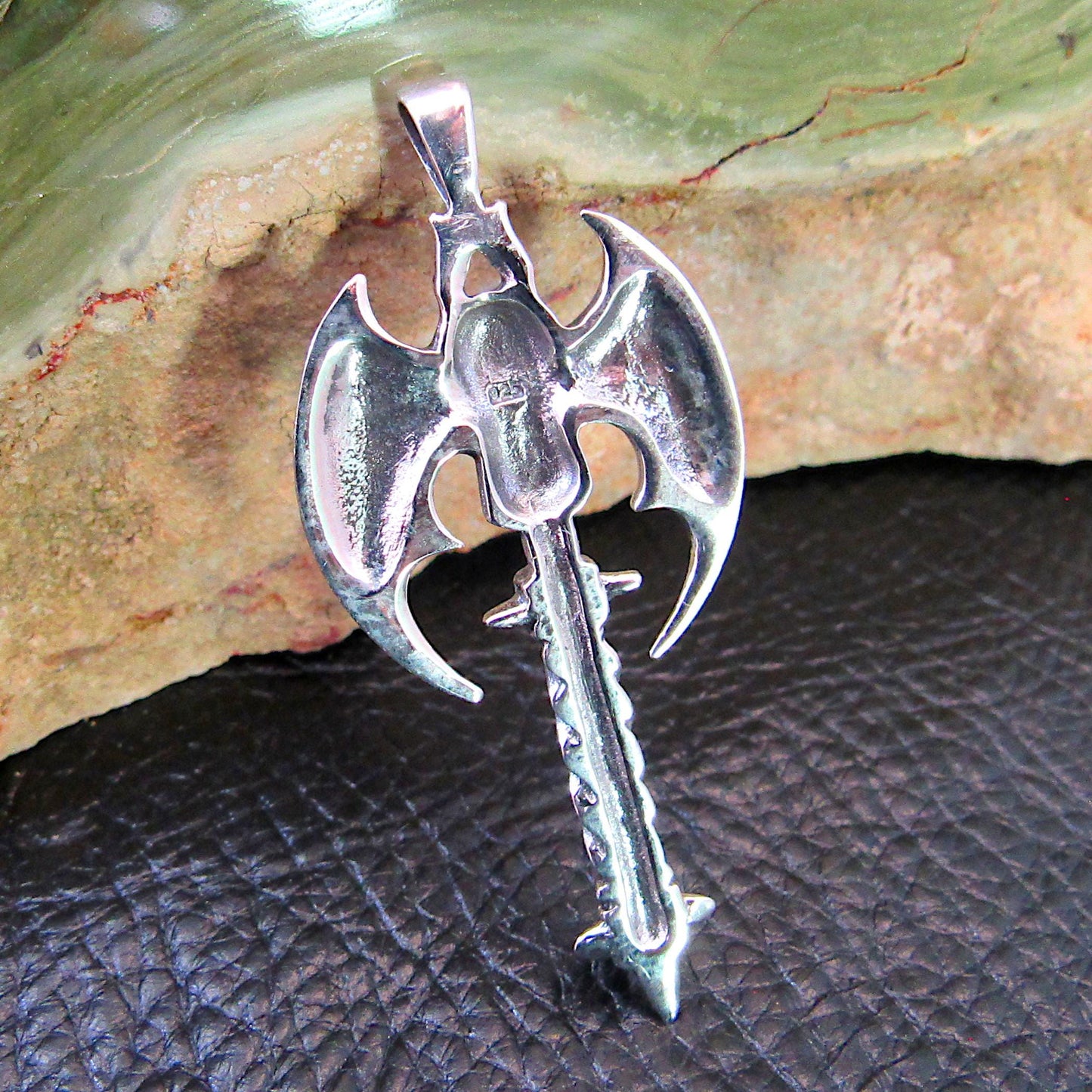 Solid 925 Sterling Silver Double Axe Skull Pendant – Gothic Warrior Battle Axe Amulet