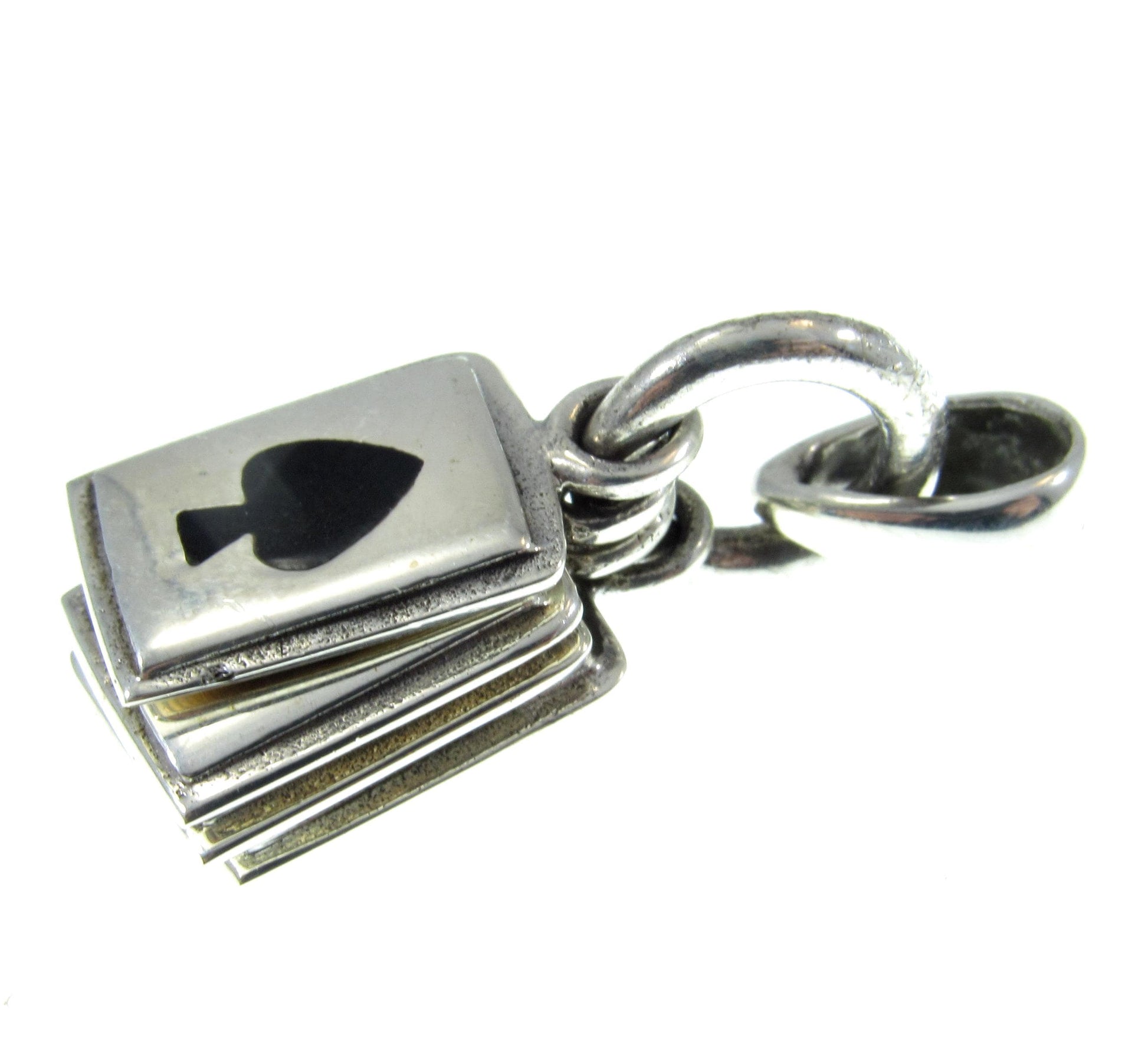 Solid 925 Sterling Silver Playing Cards Pendant – Four-Suit Charm with Black Onyx Inlay