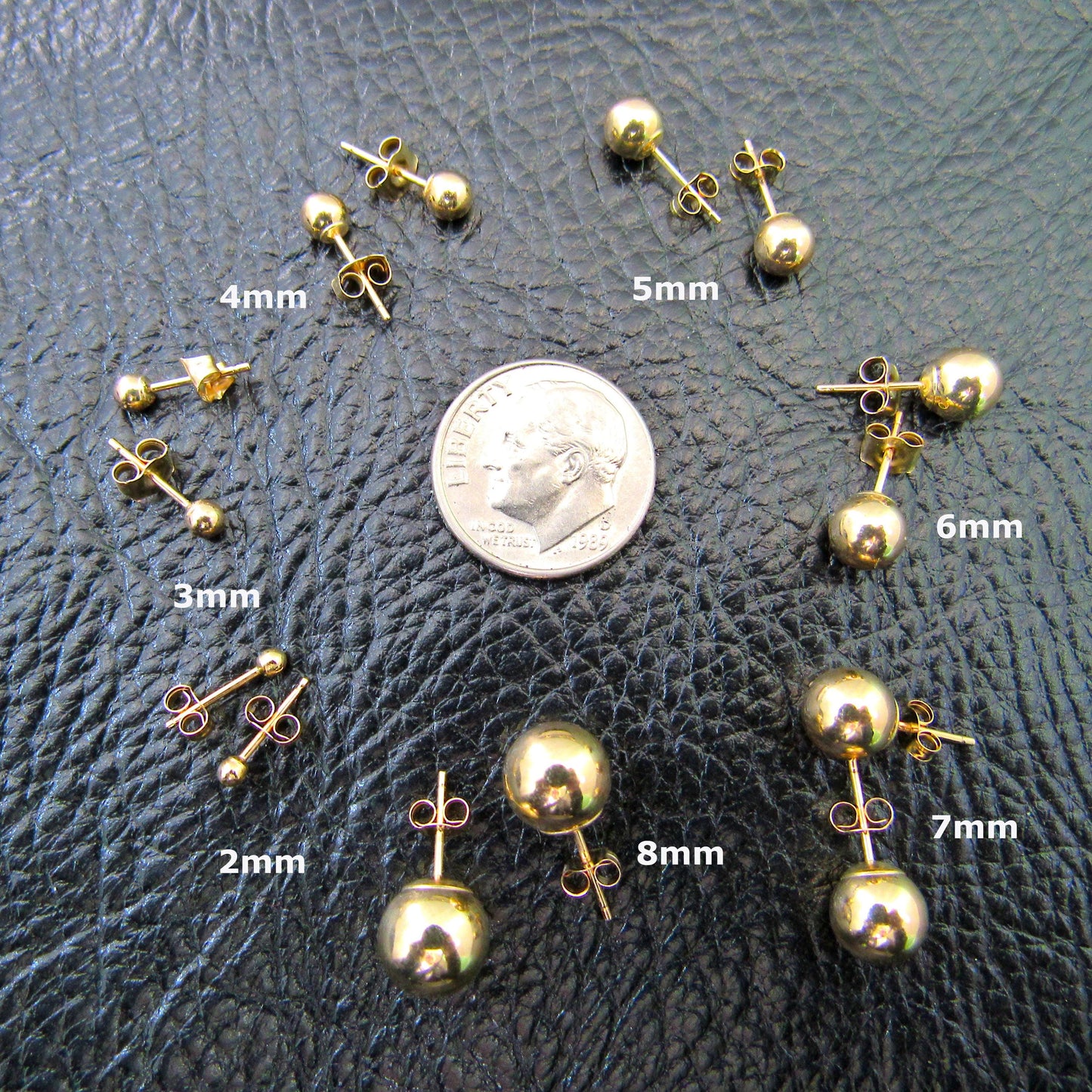 14k Gold Ball Stud Earrings – Simple Round Studs in Small, Medium & Large Sizes – Minimalist Earring Balls for Men / Women