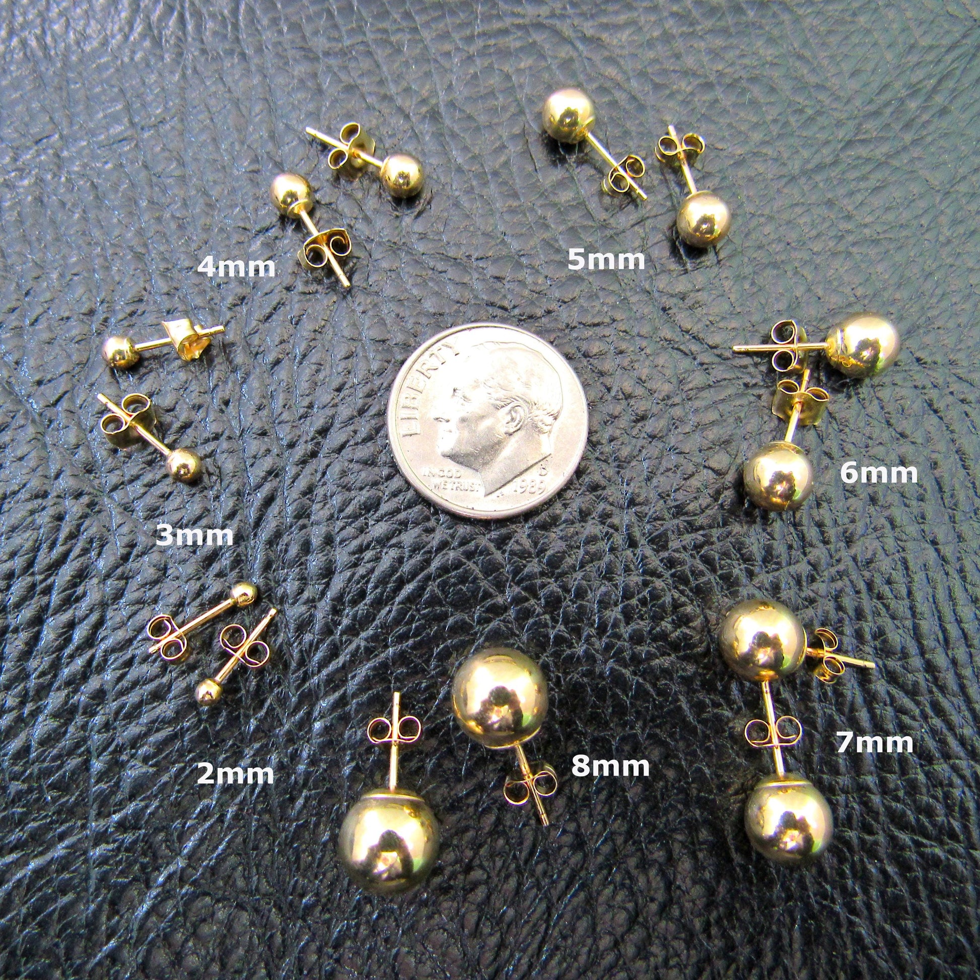 14k Gold Ball Stud Earrings – Simple Round Studs in Small, Medium & Large Sizes – Minimalist Earring Balls for Men / Women