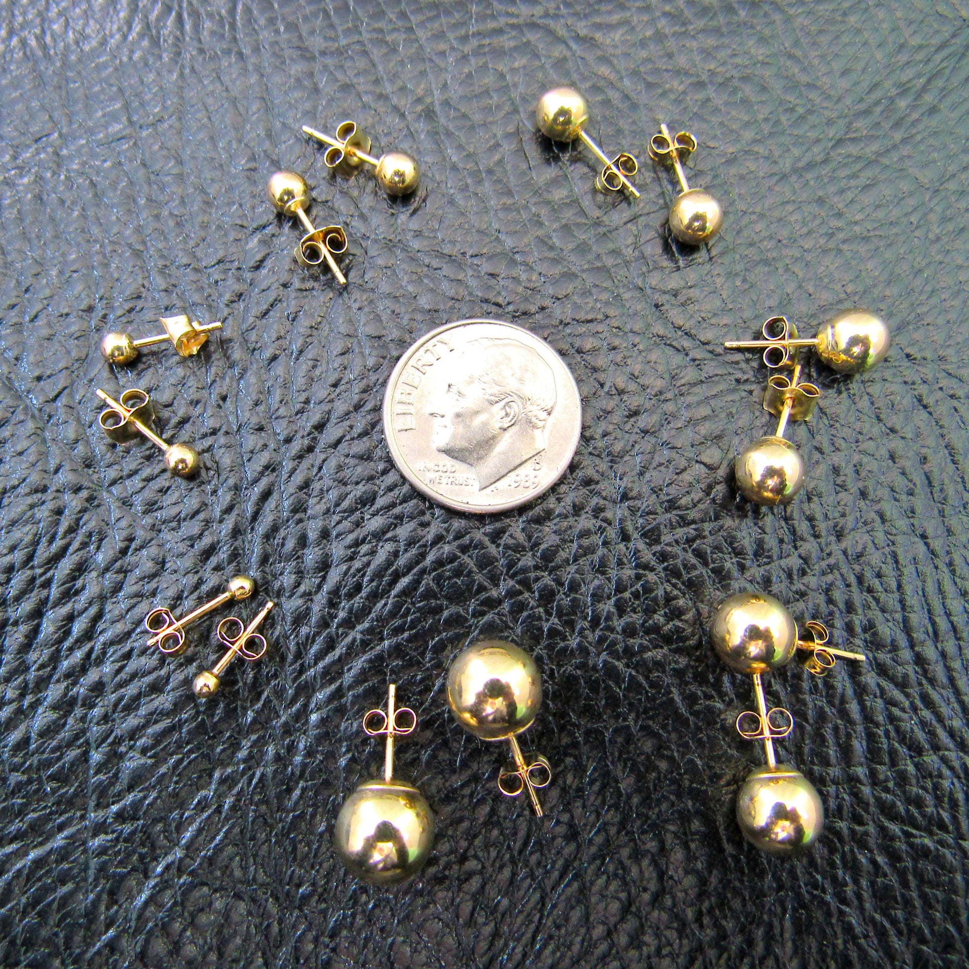 14k Gold Ball Stud Earrings – Simple Round Studs in Small, Medium & Large Sizes – Minimalist Earring Balls for Men / Women