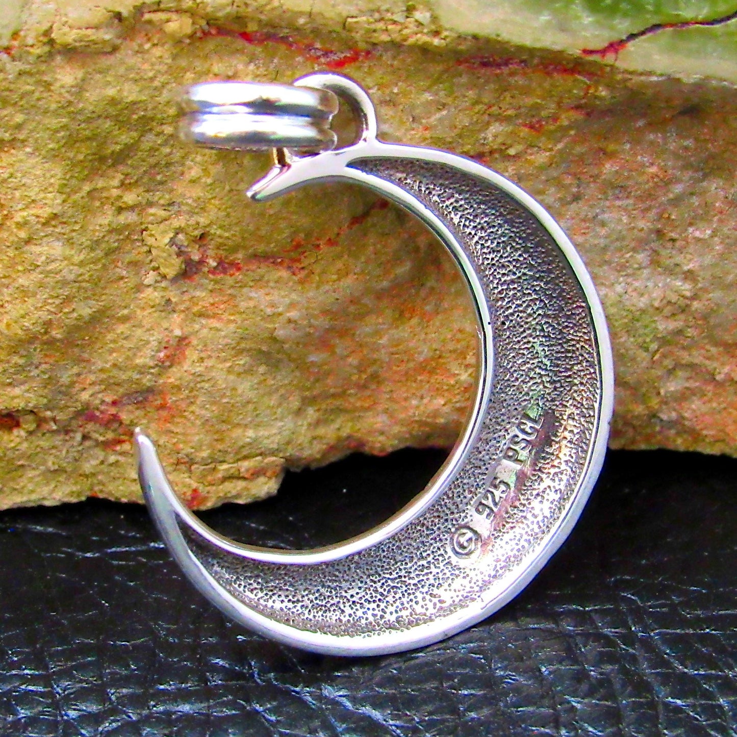 Solid 925 Sterling Silver Steampunk Crescent Moon Pendant, Mechanical Gear Moon Necklace Charm