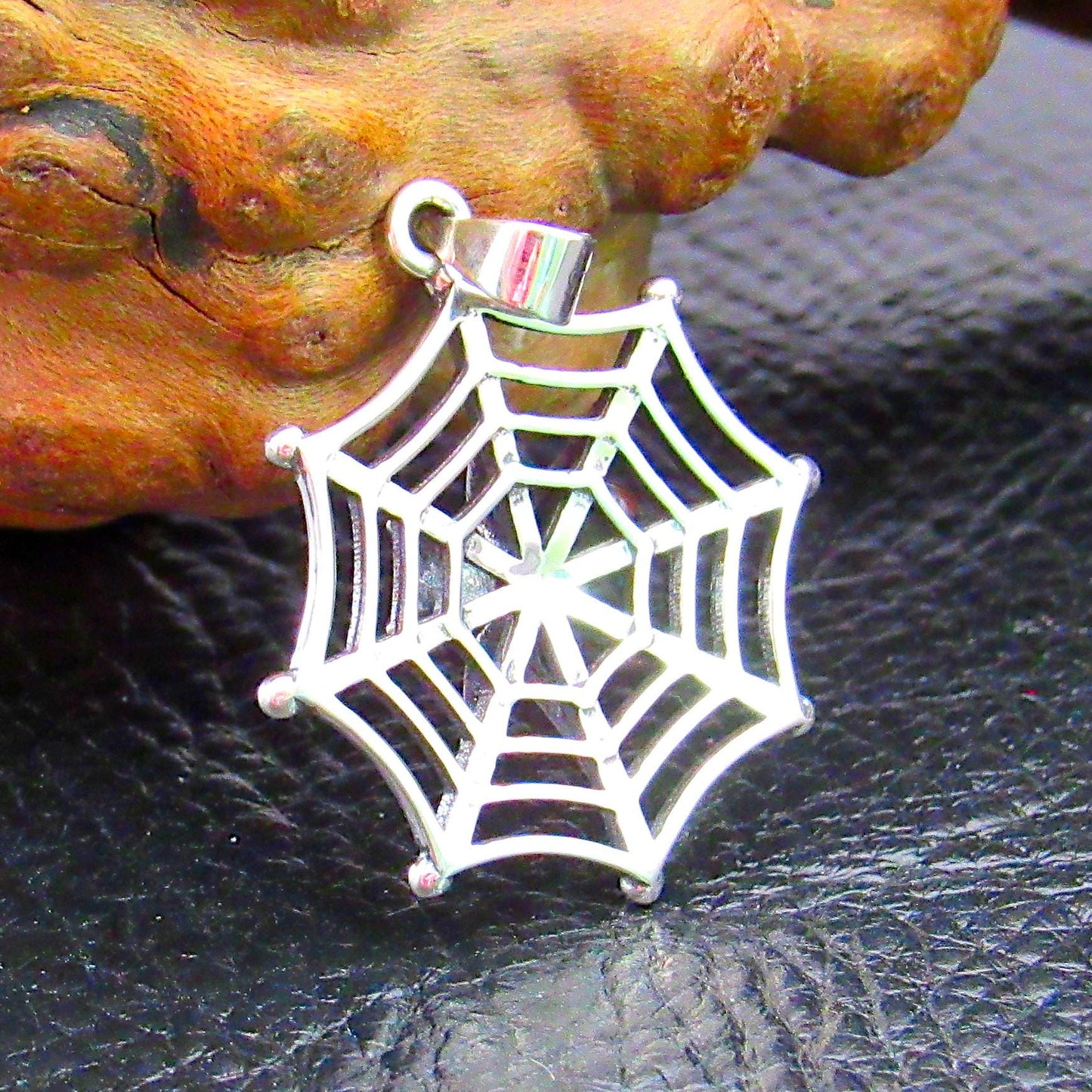 Solid 925 Sterling Silver Spider on her Web Pendant, Handcrafted Creepy Halloween Costume Jewelry