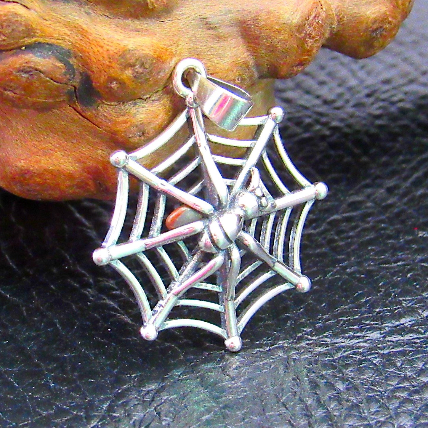 Solid 925 Sterling Silver Spider on her Web Pendant, Handcrafted Creepy Halloween Costume Jewelry