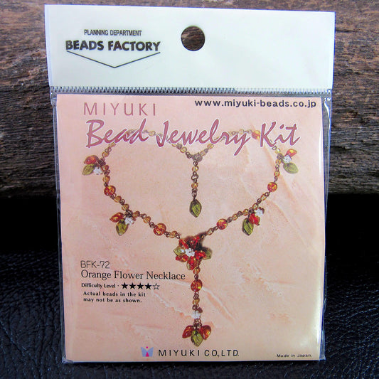 MIYUKI Bead Jewelry Kit – DIY Orange Flower Necklace | Made in Japan Beadwork Kit | Venetian Glass Beads | Advanced Beading Project - BFK-72