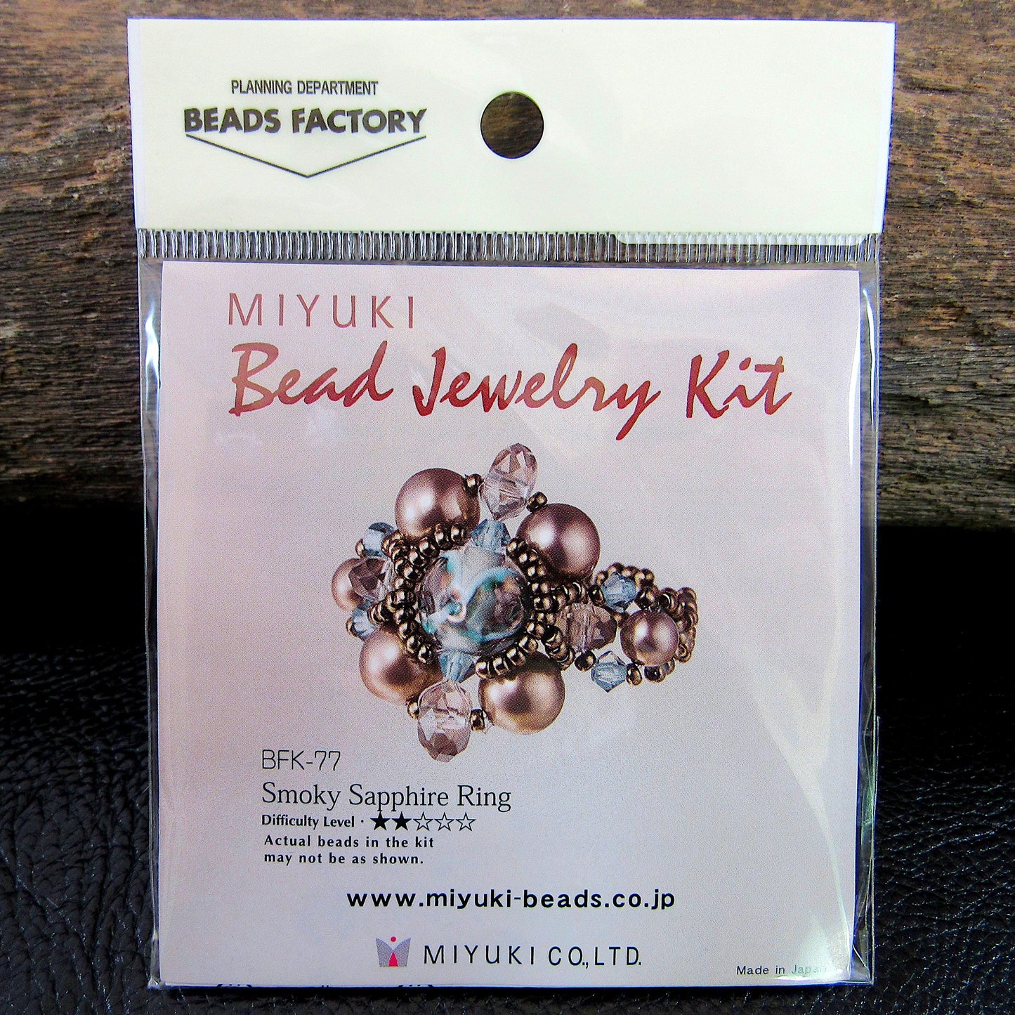 Miyuki Bead Jewelry Kit – Smoky Sapphire Ring - Japanese Beading Kit with Glass Pearls & Crystals, Made in Japan DIY Beadwork Project BFK-77