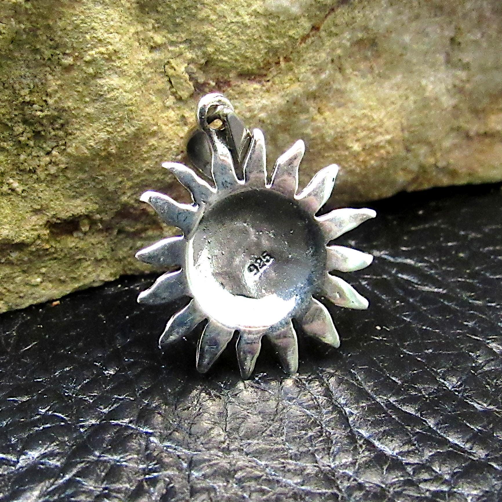 Solid 925 Sterling Silver Smiley Face Sun Pendant, Handcrafted Belenus Celestial Charm