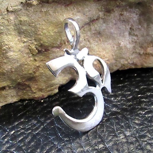 Solid 925 Sterling Silver Om Symbol Pendant, Handcrafted Hindu Ohm Aum Yoga Meditation Jewelry