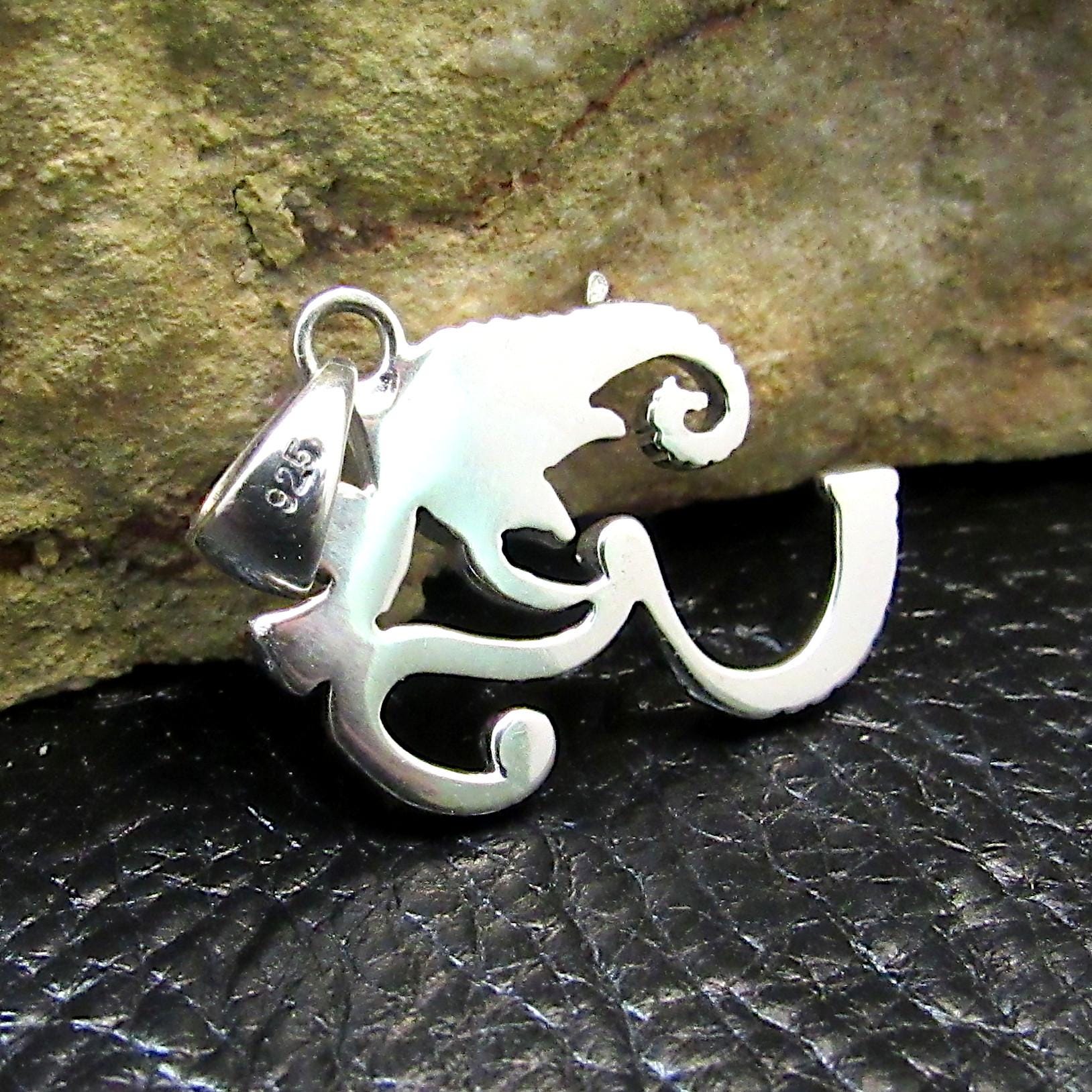 Solid 925 Sterling Silver Ganesha Om Pendant – Hindu Elephant God of Wisdom and Prosperity