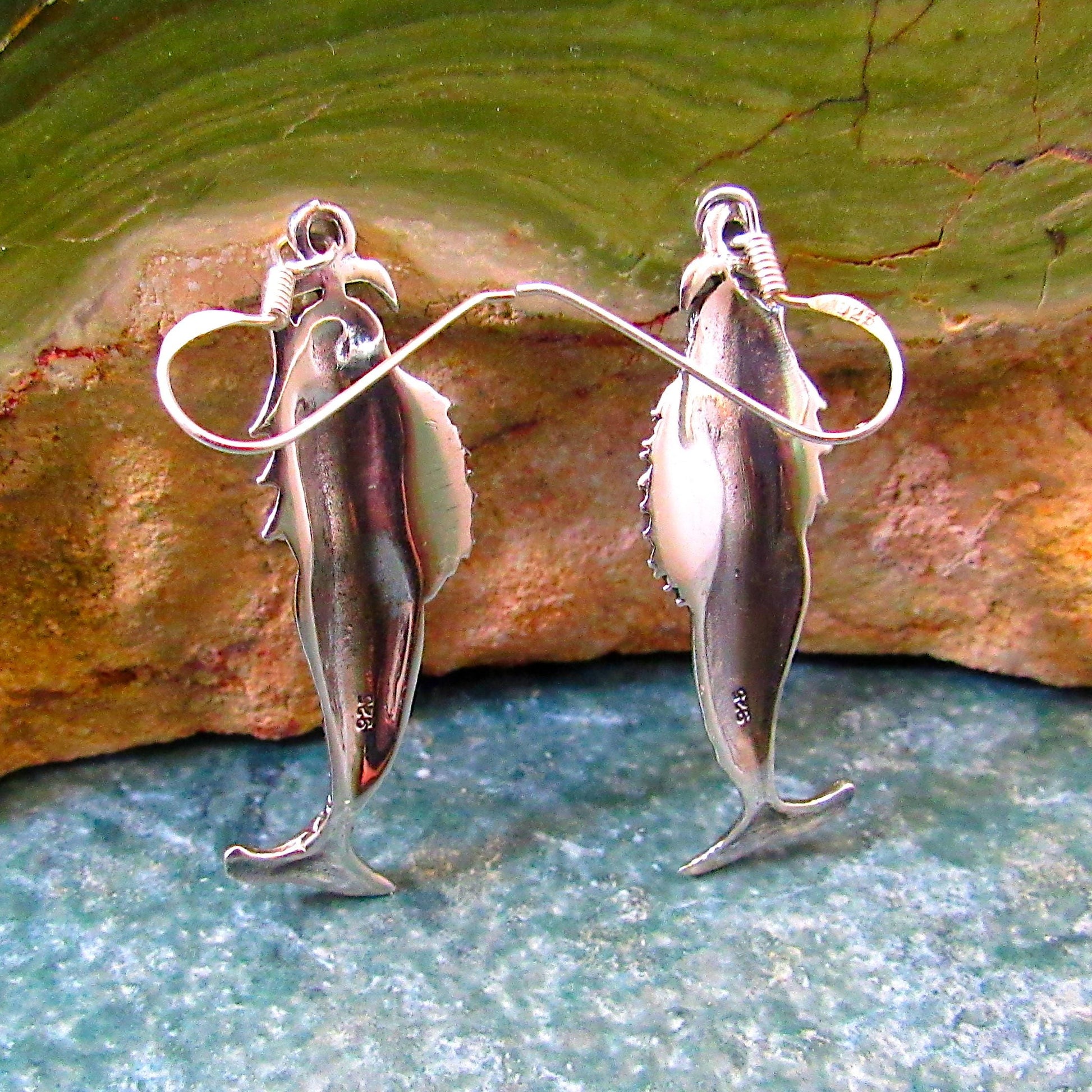 Solid 925 Sterling Silver Sea Siren Mermaid Earrings, Handcrafted Atargatis Drop Dangle Hook Earrings, Water Nymph Jewelry