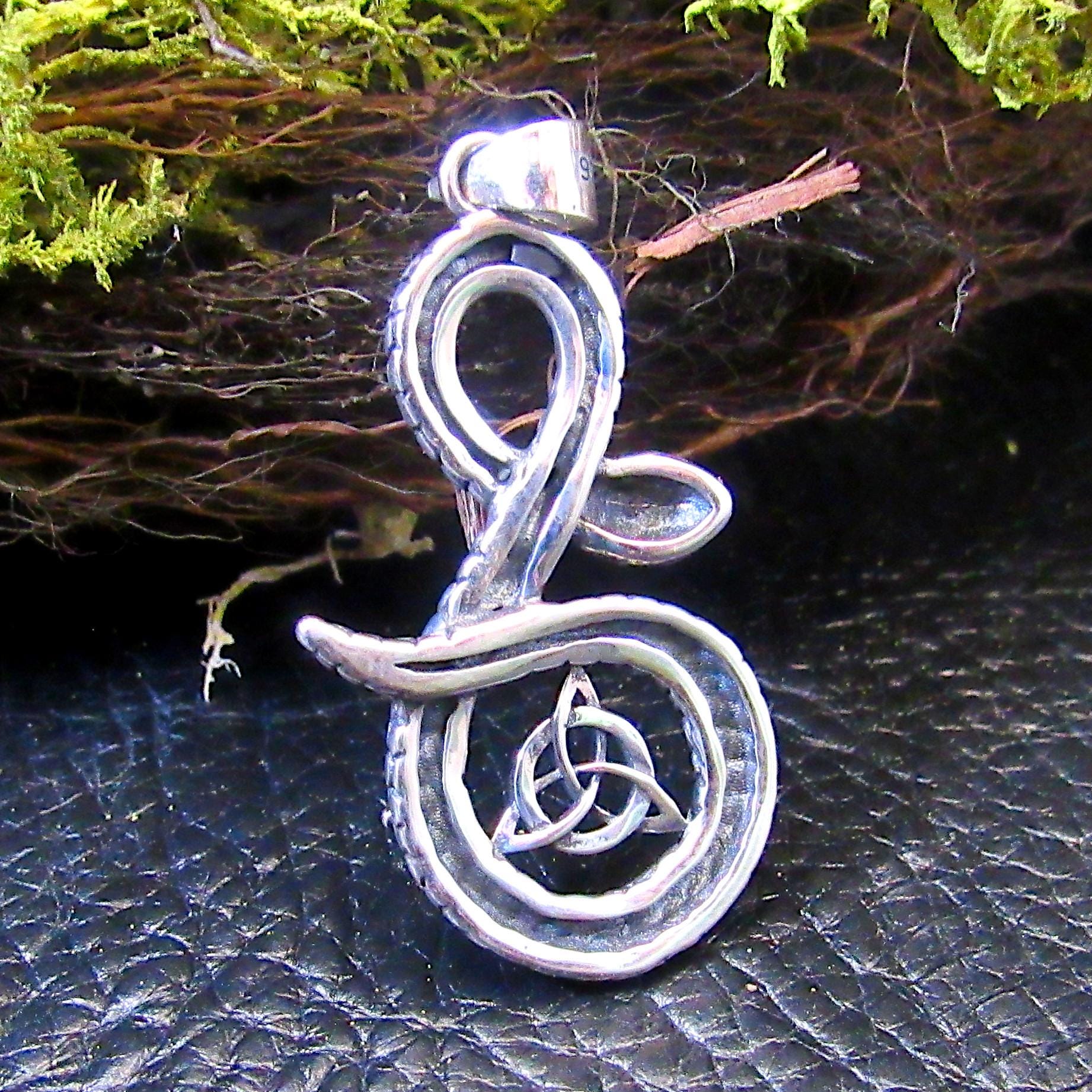 Solid 925 Sterling Silver Snake & Celtic Triquetra Knot Pendant - Mystical Serpent Charm - Pagan Trinity Jewelry - Unique Statement Piece
