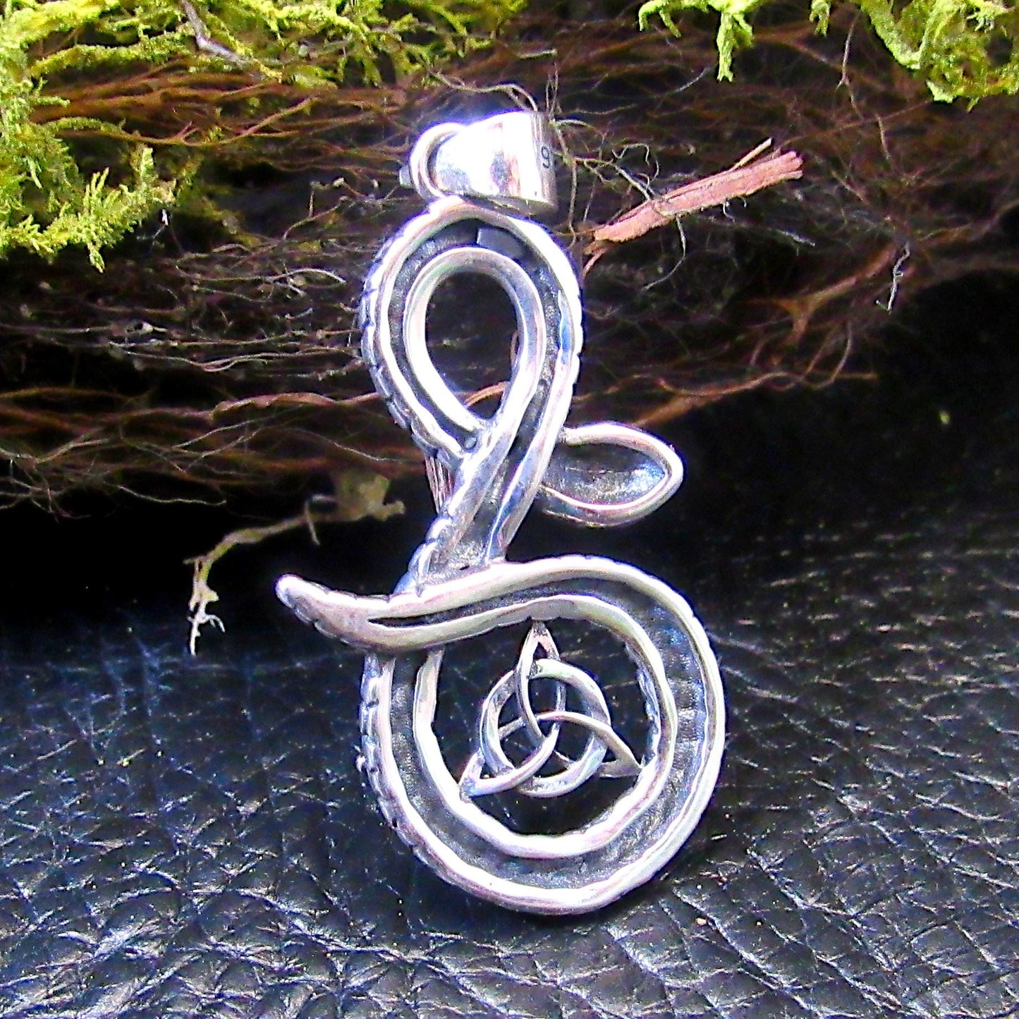 Solid 925 Sterling Silver Snake & Celtic Triquetra Knot Pendant - Mystical Serpent Charm - Pagan Trinity Jewelry - Unique Statement Piece