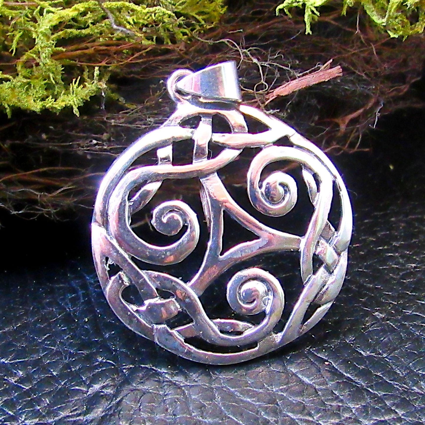 Solid 925 Sterling Silver Celtic Triskelion Pendant, Handcrafted Triskele Triple Spiral Amulet, Knotwork Jewelry