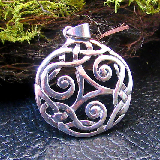 Solid 925 Sterling Silver Celtic Triskelion Pendant, Handcrafted Triskele Triple Spiral Amulet, Knotwork Jewelry