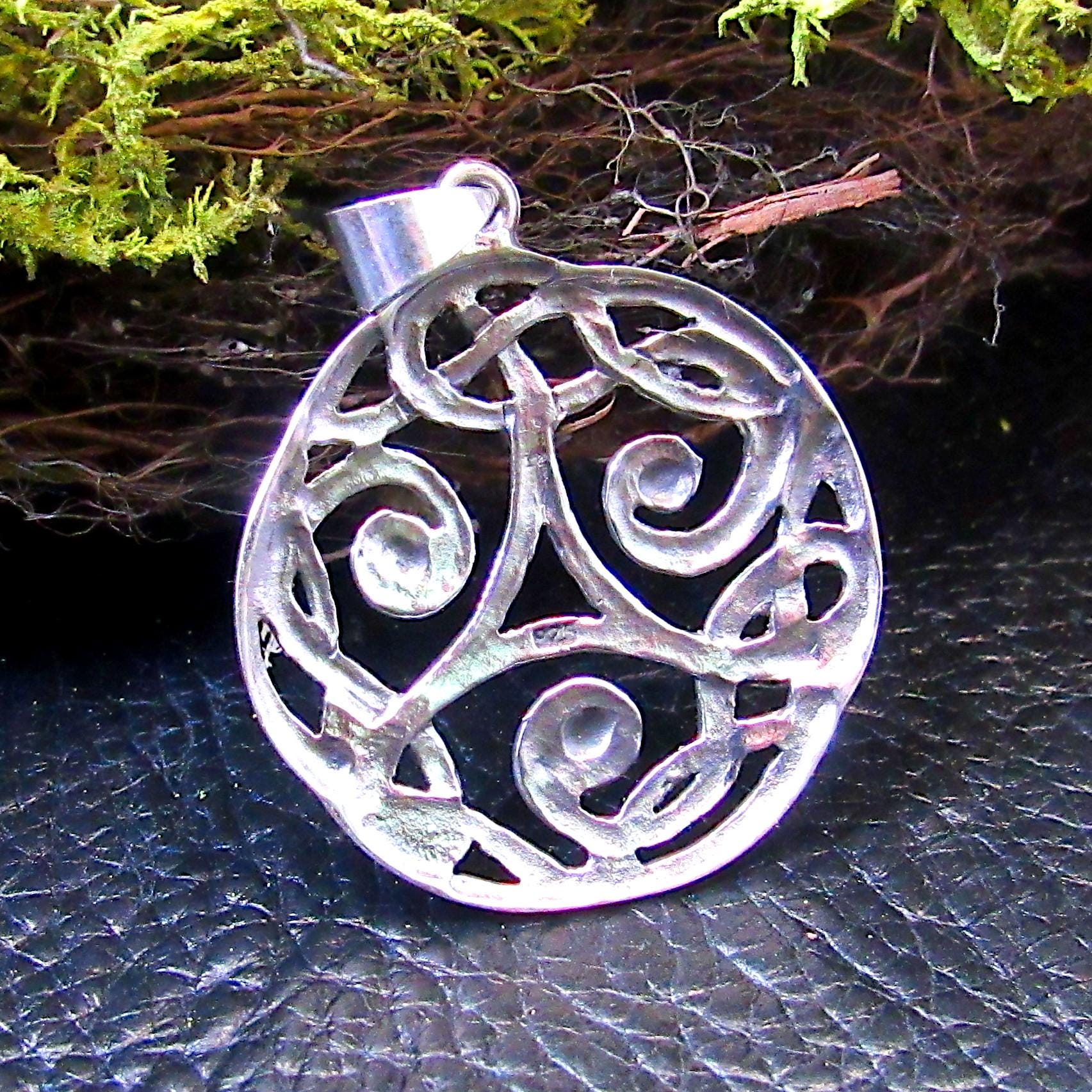 Solid 925 Sterling Silver Celtic Triskelion Pendant, Handcrafted Triskele Triple Spiral Amulet, Knotwork Jewelry