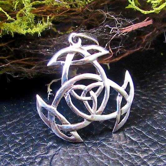 Solid 925 Sterling Silver Celtic Triquetra Knot Pendant, Handcrafted Gaelic Trinity Shield Amulet