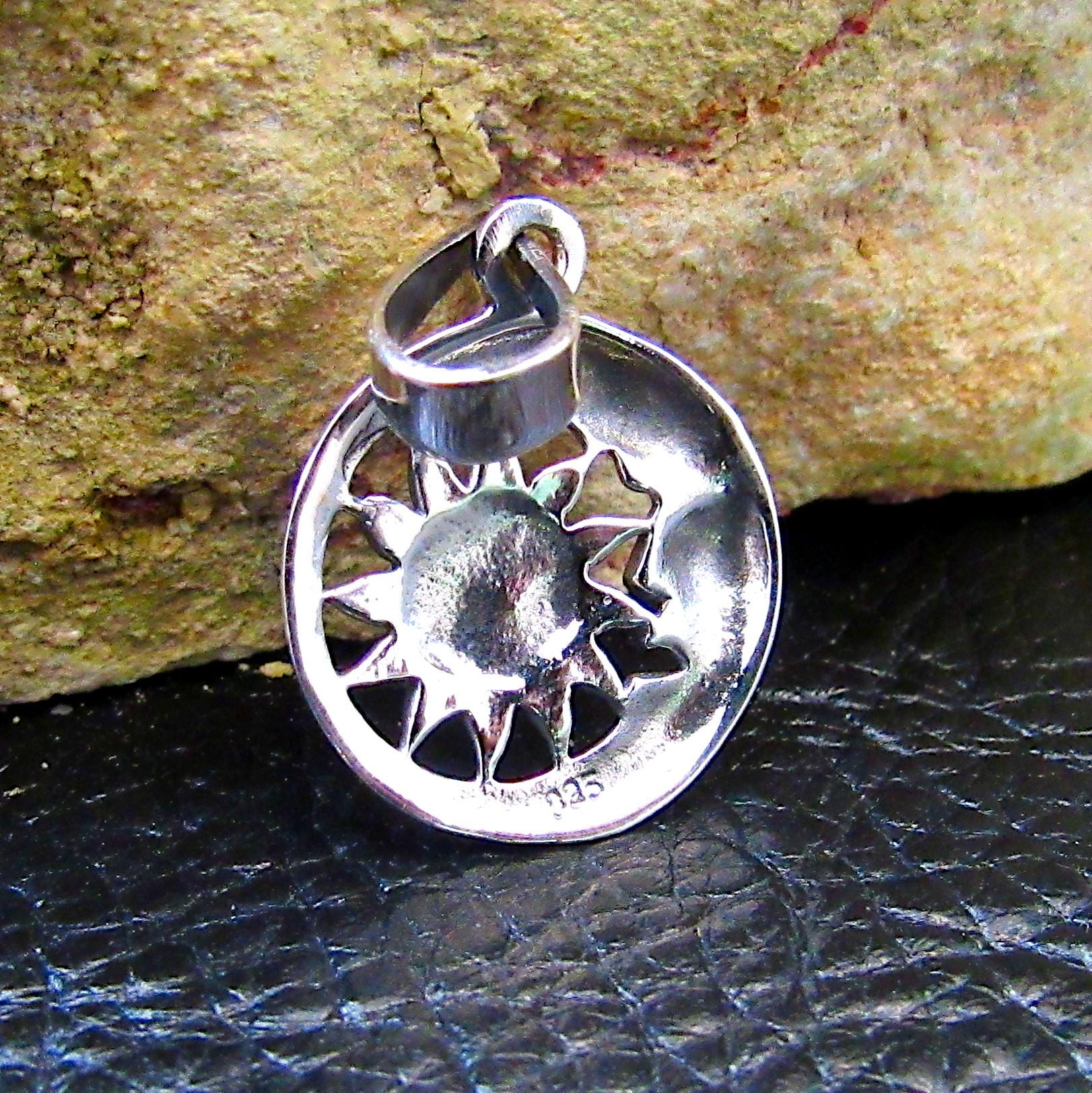 Small Solid 925 Sterling Silver Crescent Waning Moon & Sun Charm Pendant