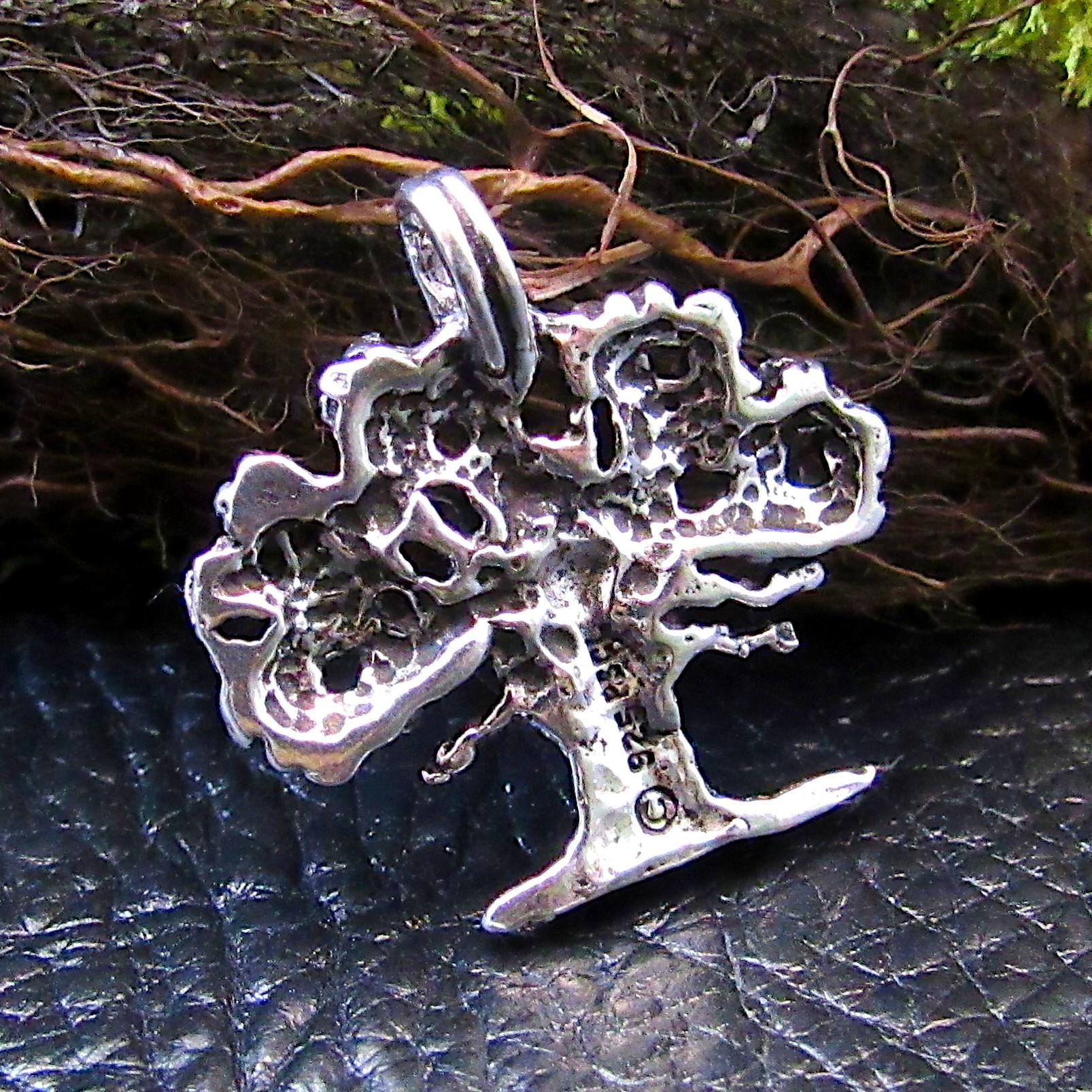 Solid 925 Sterling Silver Sacred Oak Tree of Life and Pentacle Pentagram Pendant