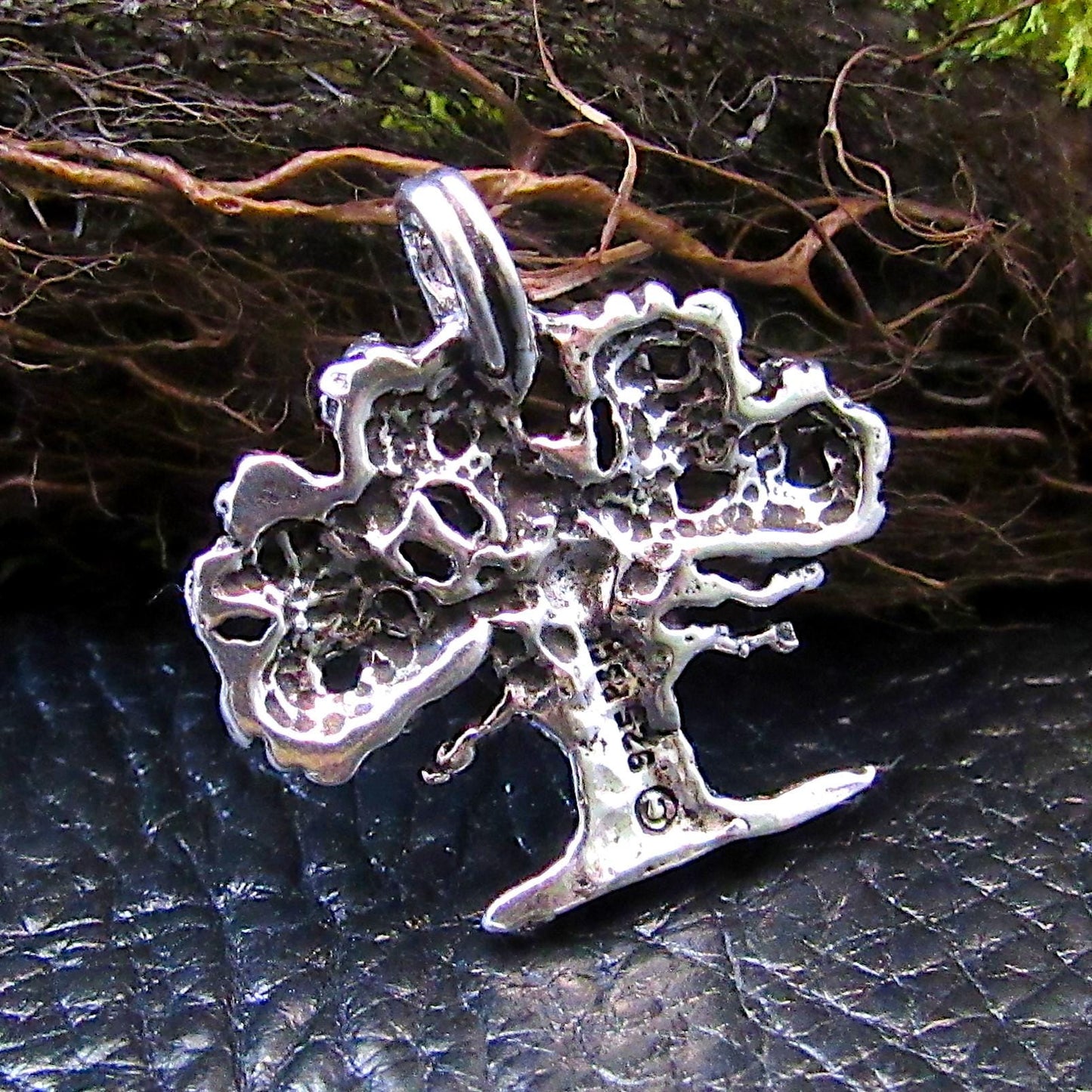 Solid 925 Sterling Silver Sacred Oak Tree of Life and Pentacle Pentagram Pendant