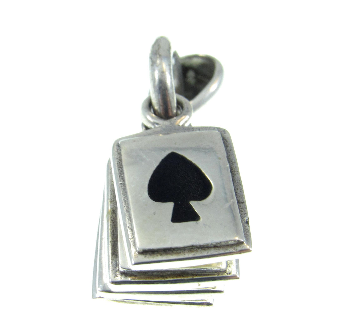 Solid 925 Sterling Silver Playing Cards Pendant – Four-Suit Charm with Black Onyx Inlay