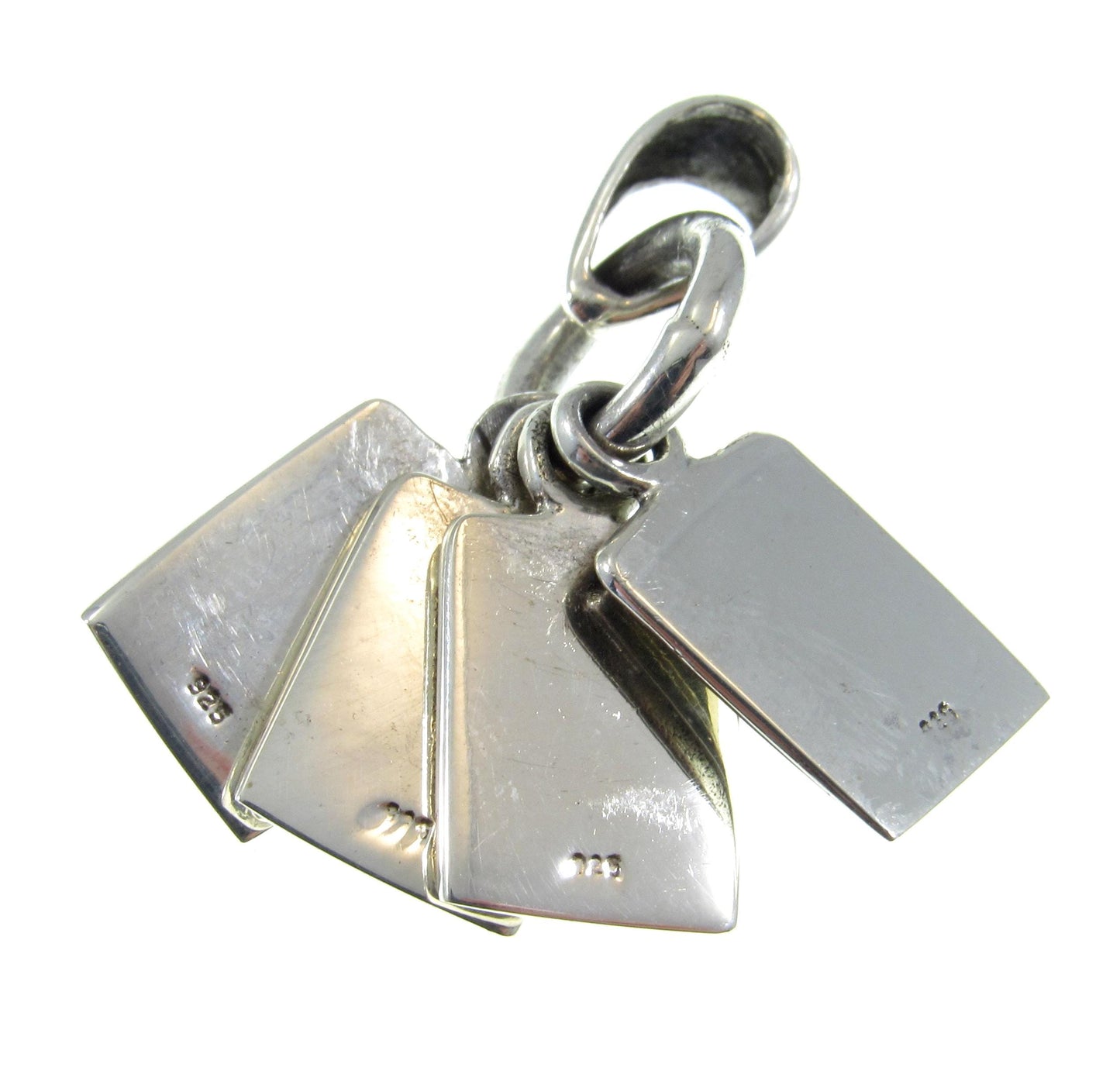 Solid 925 Sterling Silver Playing Cards Pendant – Four-Suit Charm with Black Onyx Inlay