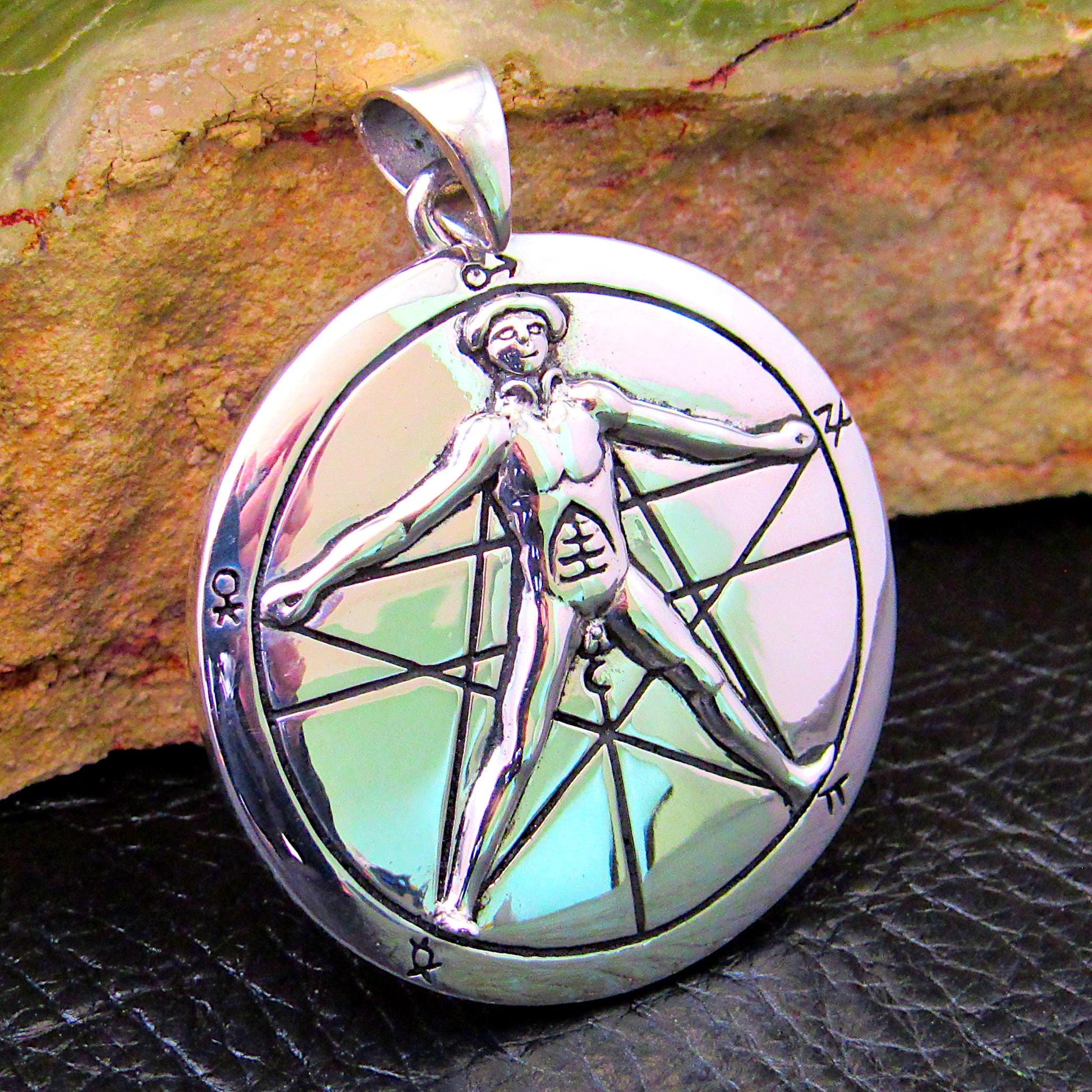 Solid 925 Sterling Silver Vitruvian Man Pentacle Pendant – Alchemical Symbol, Da Vinci Inspired Amulet
