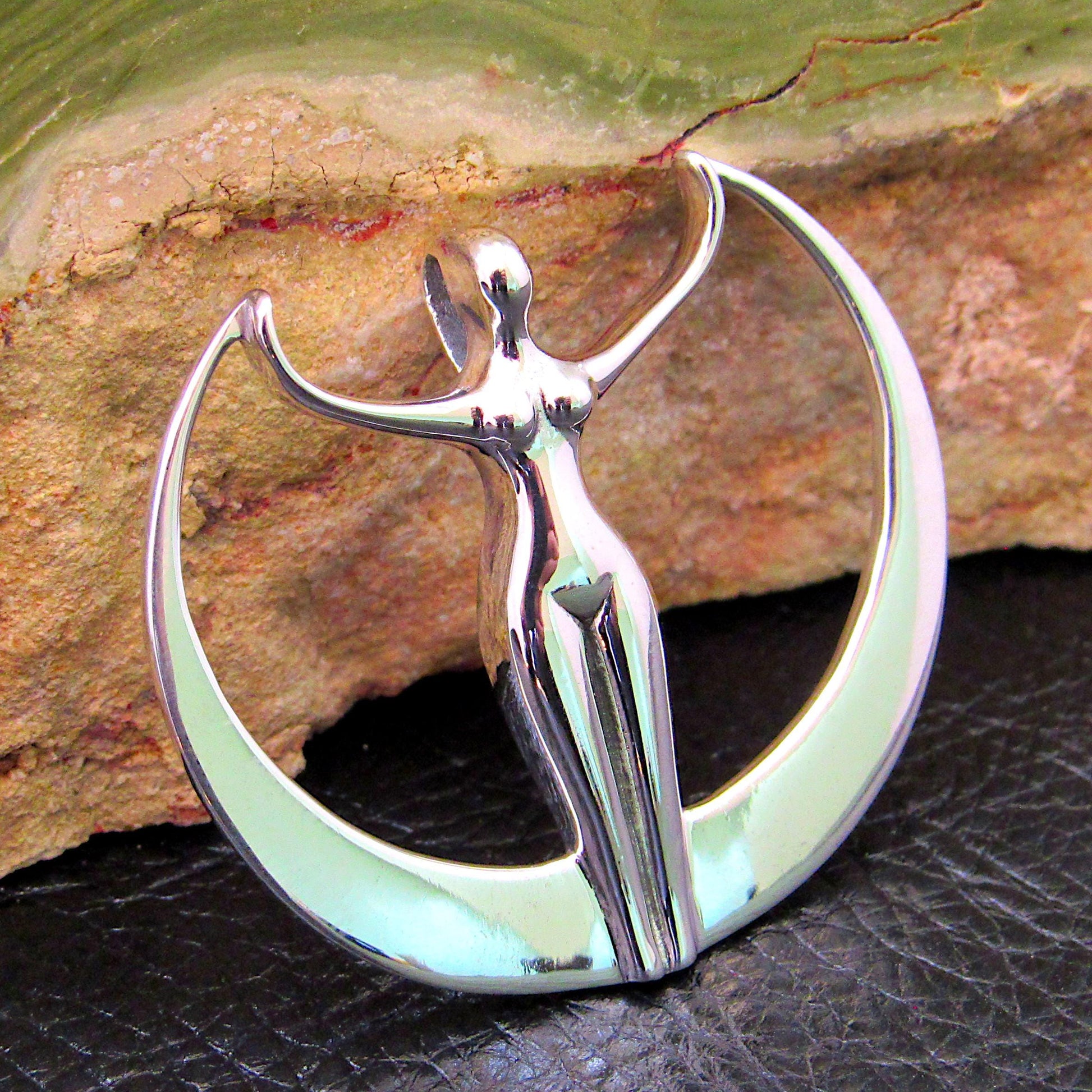 Solid 925 Sterling Silver Astra Star Goddess Pendant, Art Deco Moon Goddess Necklace Amulet