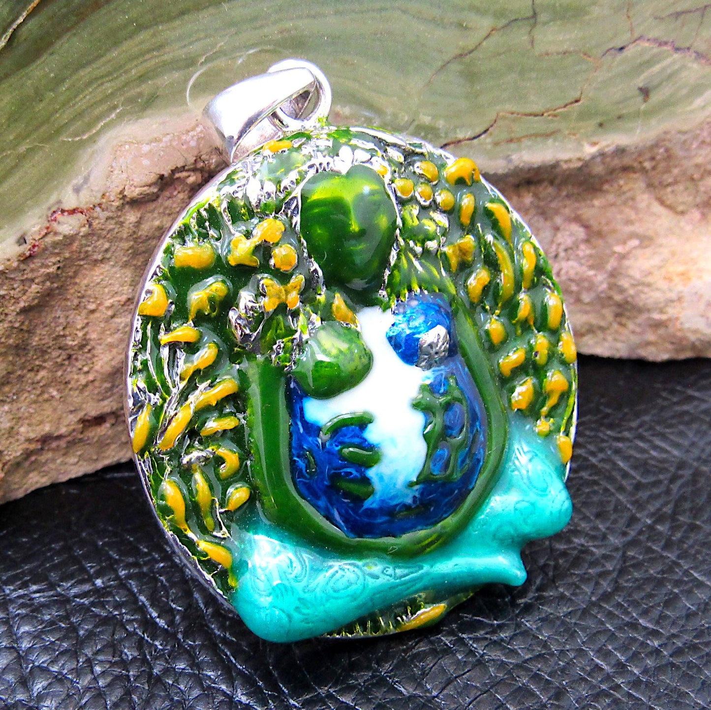 Solid 925 Sterling Silver Gaia Pendant by Oberon Zell, Mother Earth Jewelry, Goddess of Nature, Plain or Enamel Finish