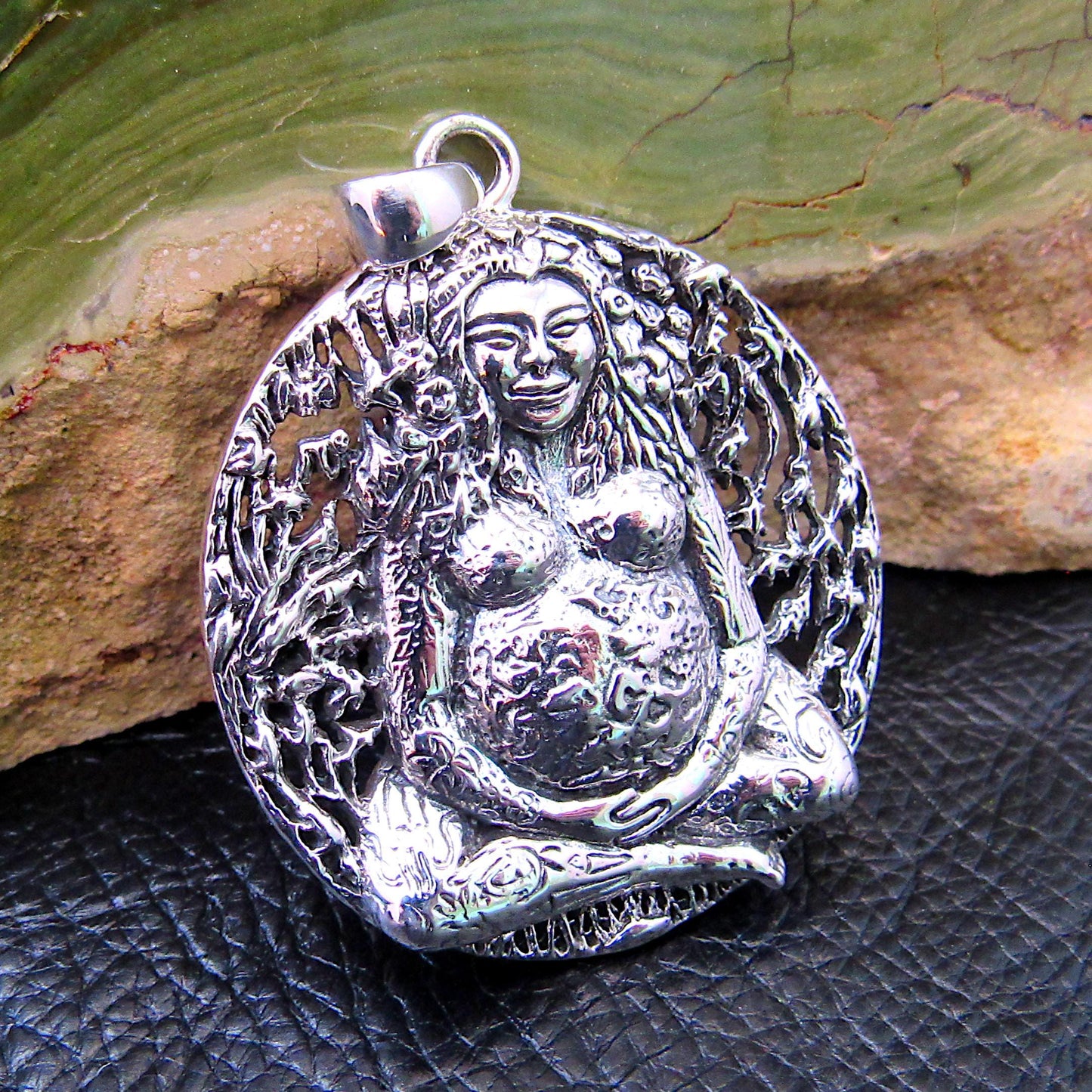 Solid 925 Sterling Silver Gaia Pendant by Oberon Zell, Mother Earth Jewelry, Goddess of Nature, Plain or Enamel Finish