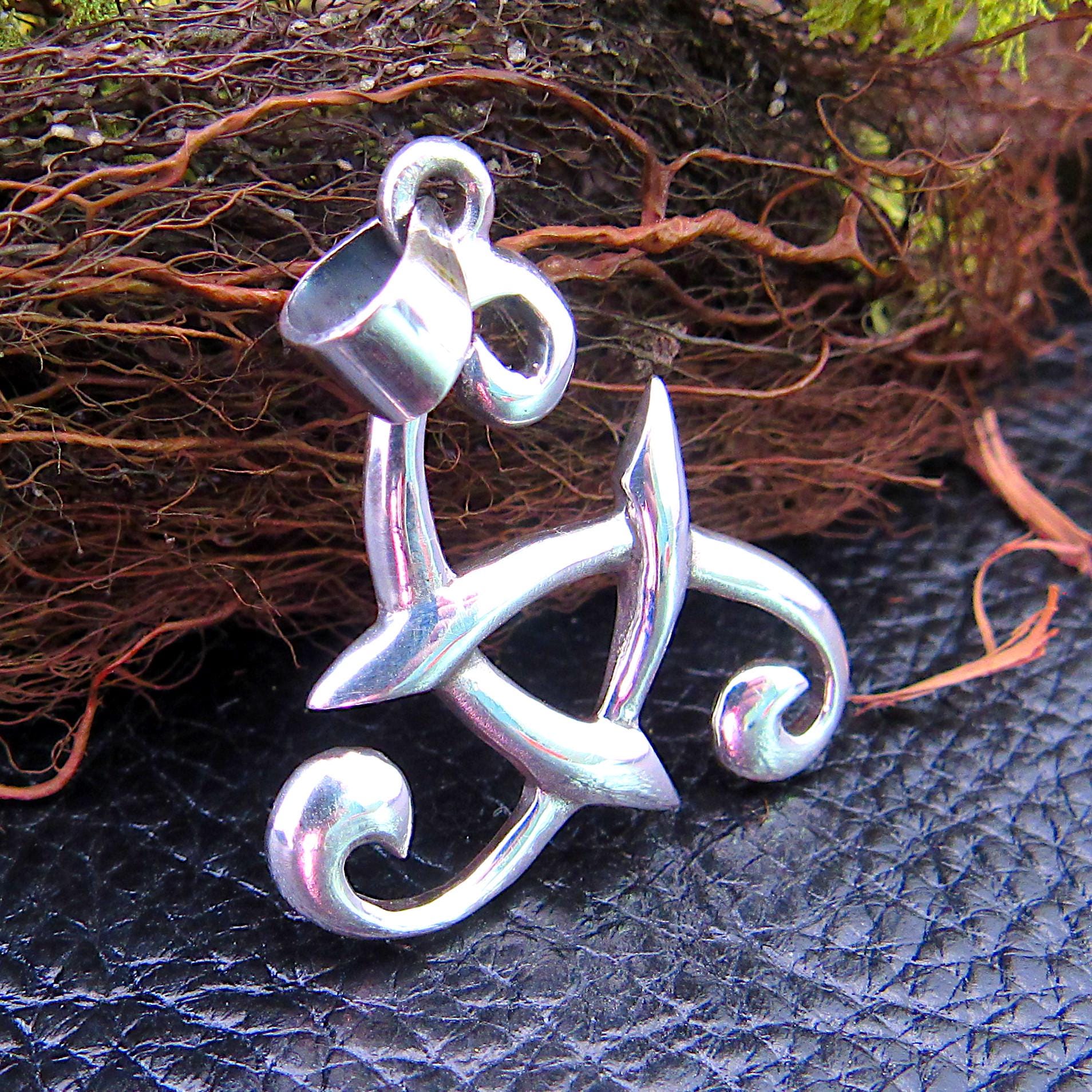 Solid 925 Sterling Silver Viking Odin's Horn Pendant, Celtic Triskelion Knot Amulet