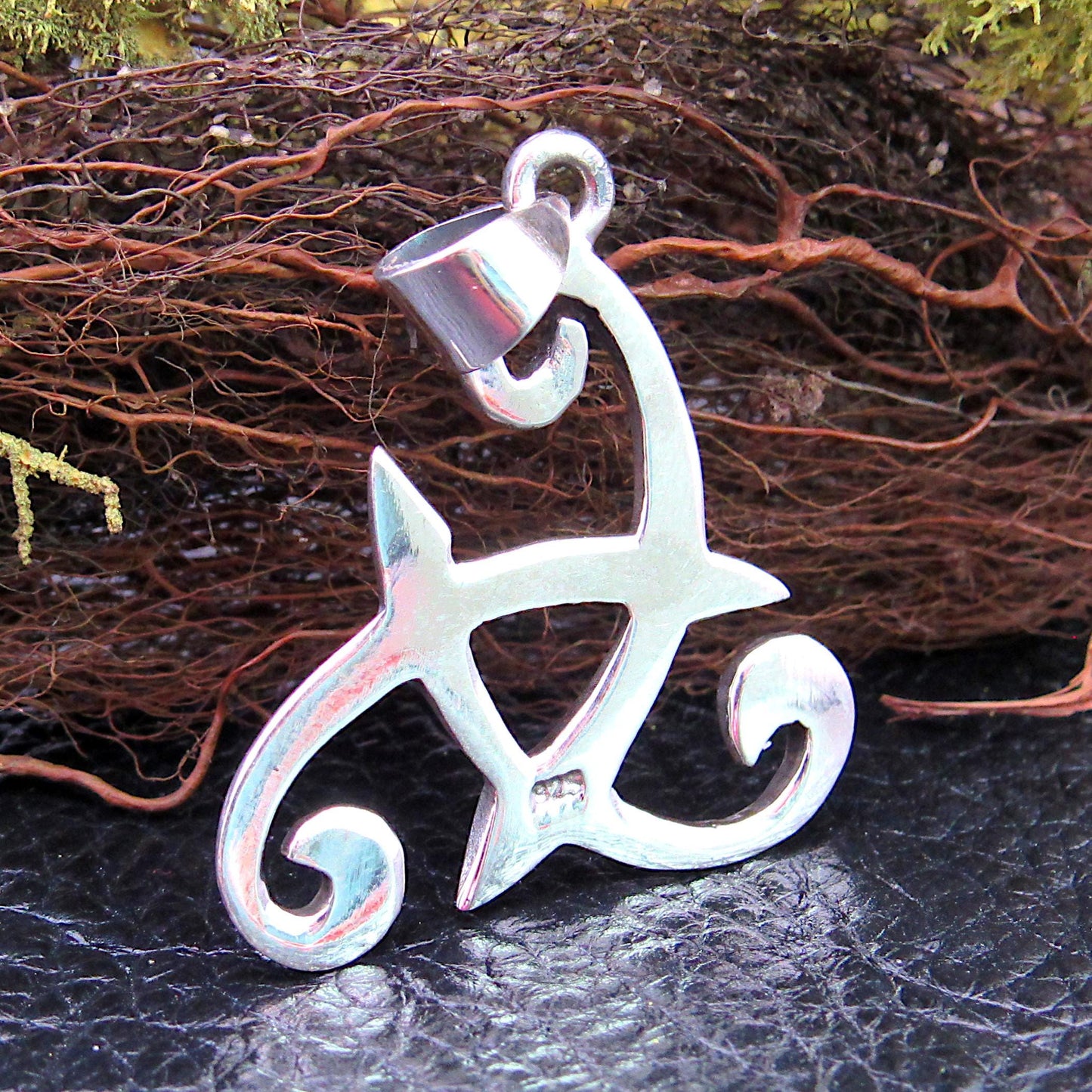 Handcrafted Solid 925 Sterling Silver Viking Odin's Horn, Celtic Horned Triskele, Triskelion Trinity Triangle Pendant