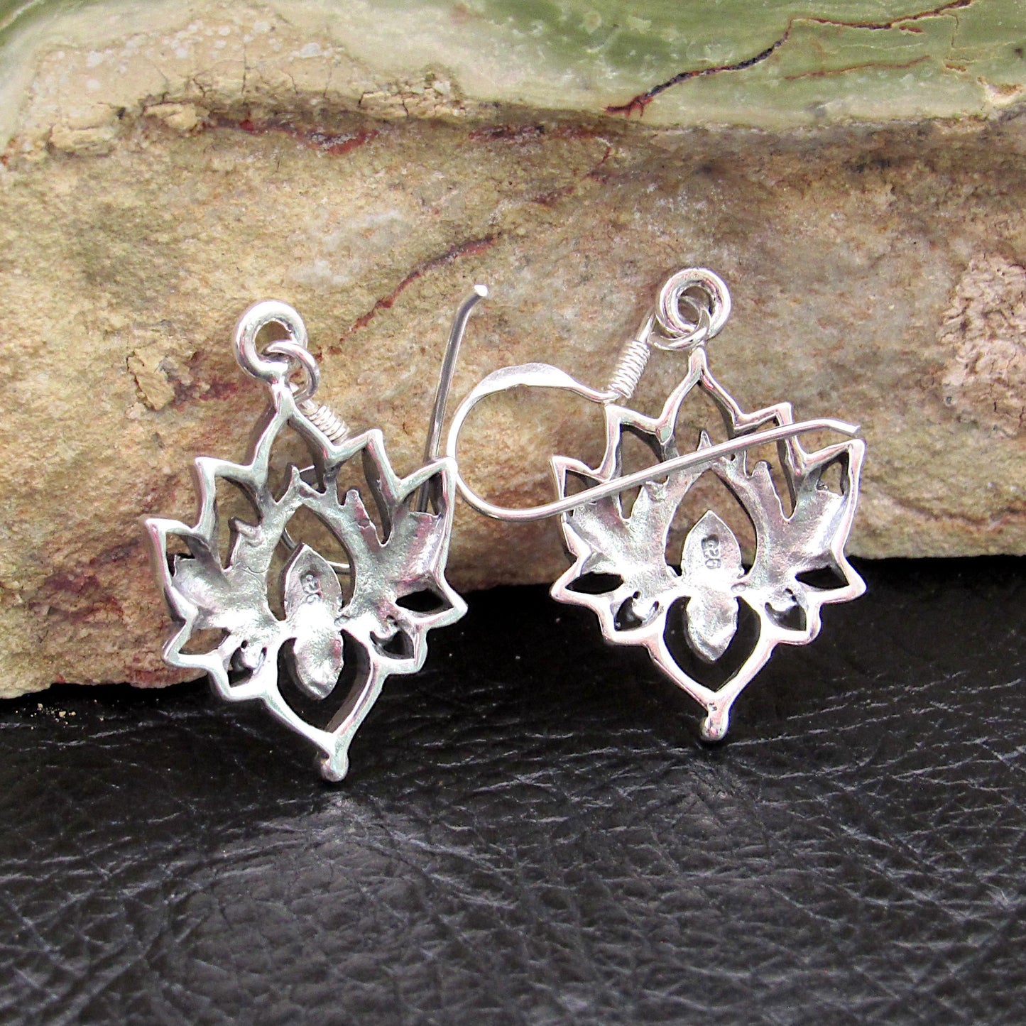 Solid 925 Sterling Silver Lotus Flower Earrings – Boho Drop Dangle Earrings for Women, Yoga Jewelry, Spiritual Silver Earrings, Gift for Her