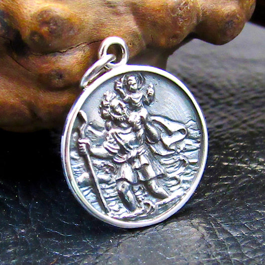 Solid 925 Sterling Silver St. Saint Christopher Pendant, Travel Protection Charm, Patron Saint Jewelry
