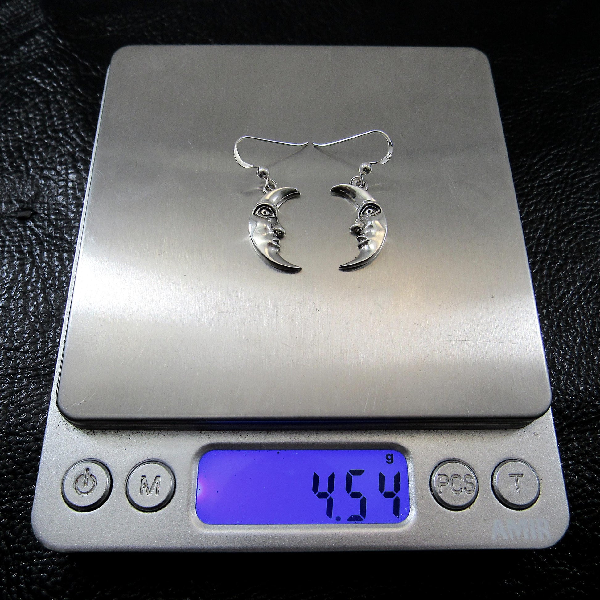 Solid 925 Sterling Silver Crescent Moon Face Earrings, Drop Dangle Hook Earrings, Celestial Jewelry