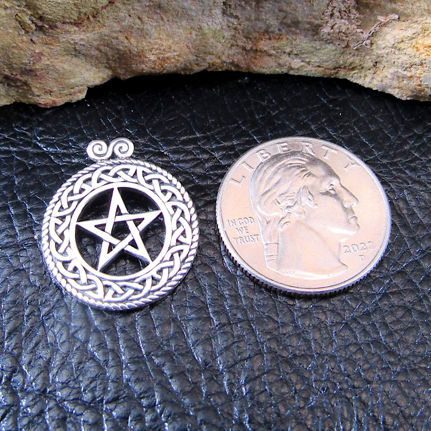 Solid 925 Sterling Silver Pentacle Slide Pendant with Celtic Knotwork, Pagan Jewelry, Pentagram Amulet