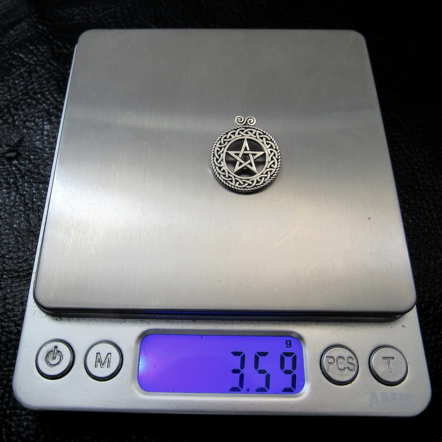 Solid 925 Sterling Silver Pentacle Slide Pendant with Celtic Knotwork, Pagan Jewelry, Pentagram Amulet