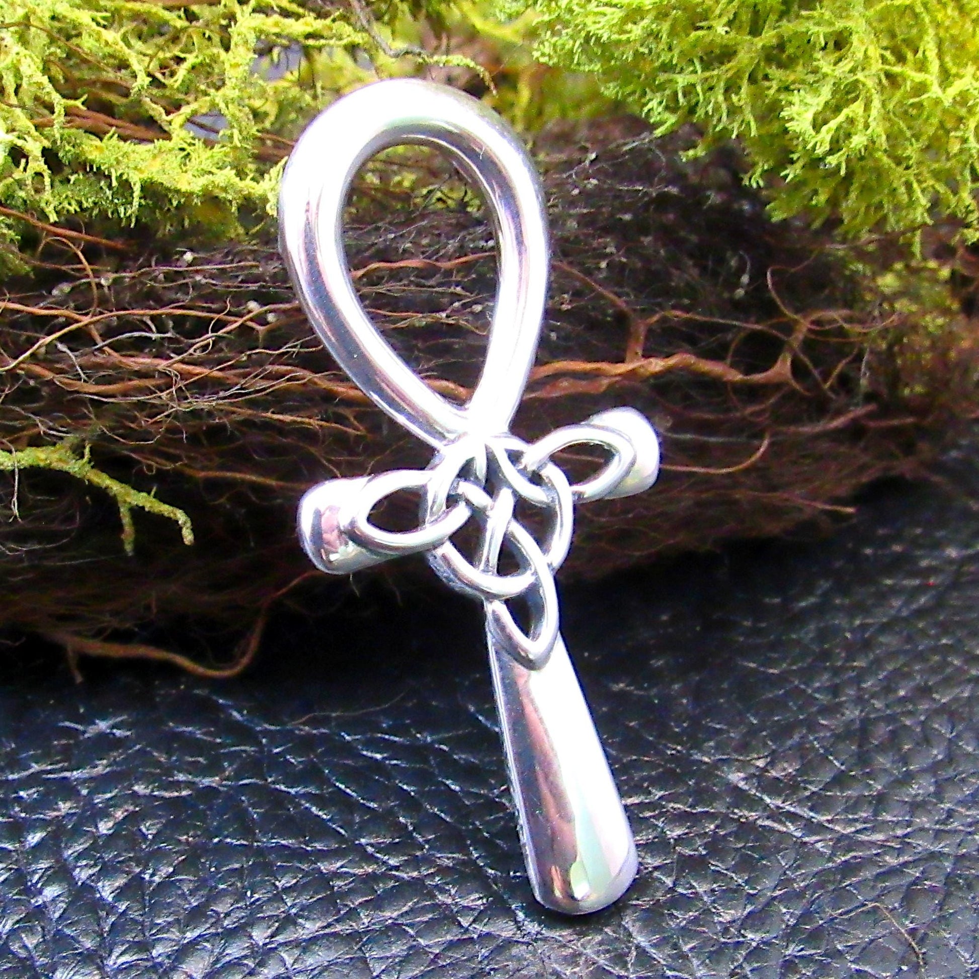 Solid 925 Sterling Silver Trinity Knot Ankh Pendant, Pagan or Wiccan Cross, Celtic Jewelry