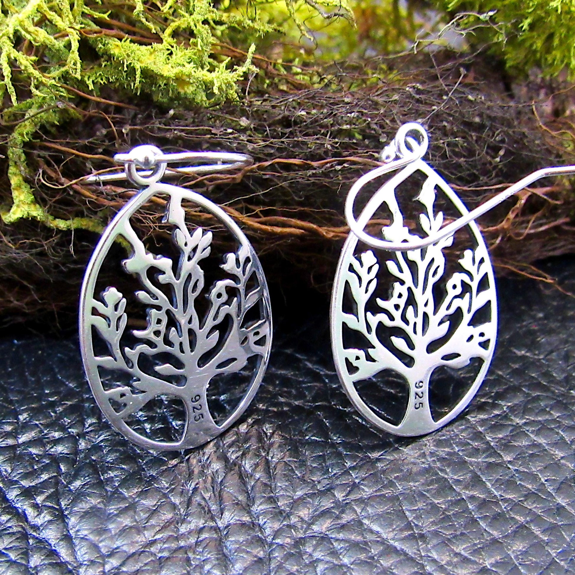 Solid 925 Sterling Silver Tree of Life Earrings, Drop Dangle Hooks, Celtic Yggdrasil Jewelry