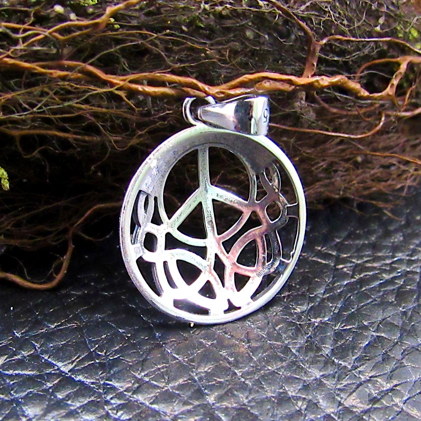 Solid 925 Sterling Silver Peace Sign Pendant with Celtic Knotwork - Hippie Jewelry Charm