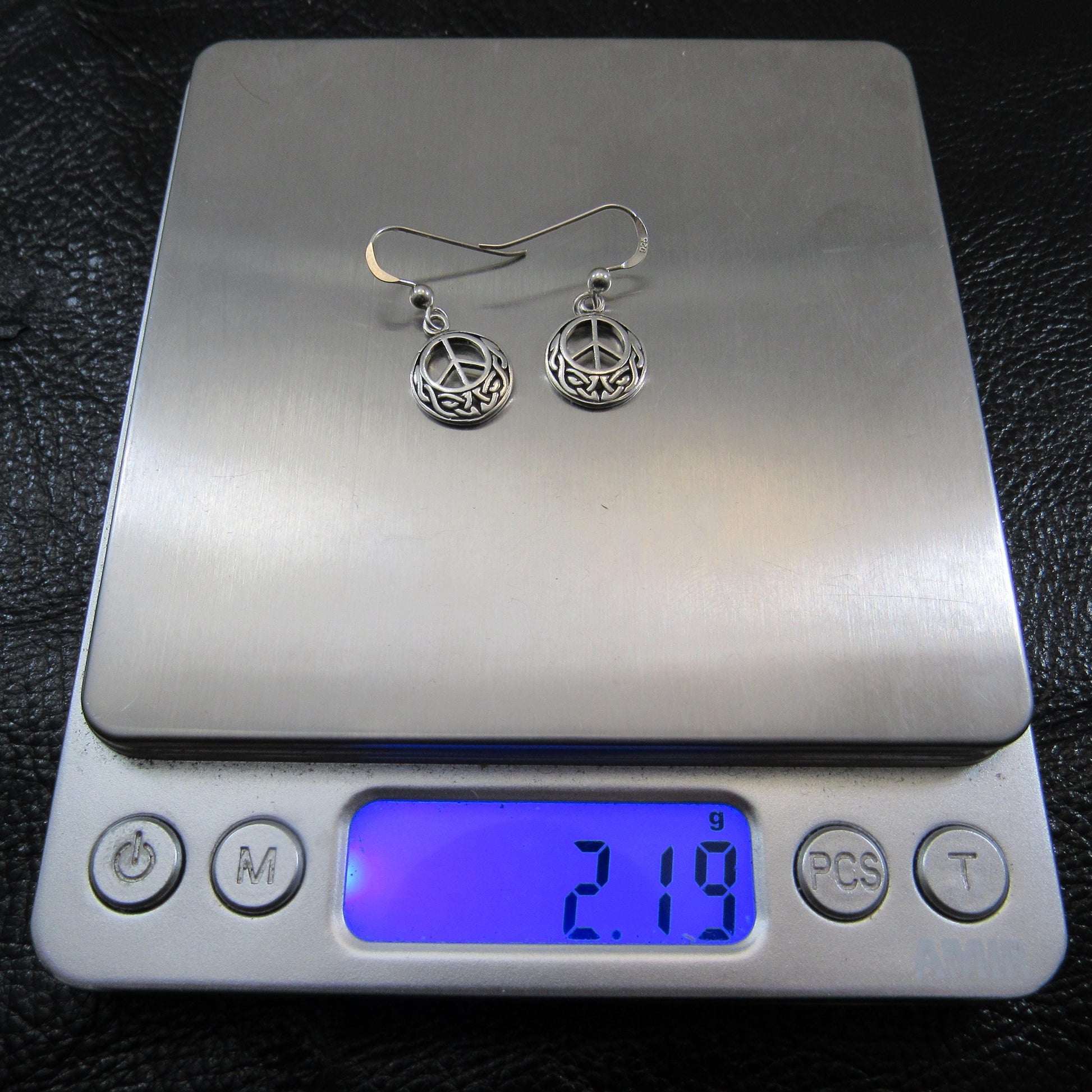 Solid 925 Sterling Silver Peace Sign Earrings with Celtic Knotwork, Drop Dangle Hook Earrings