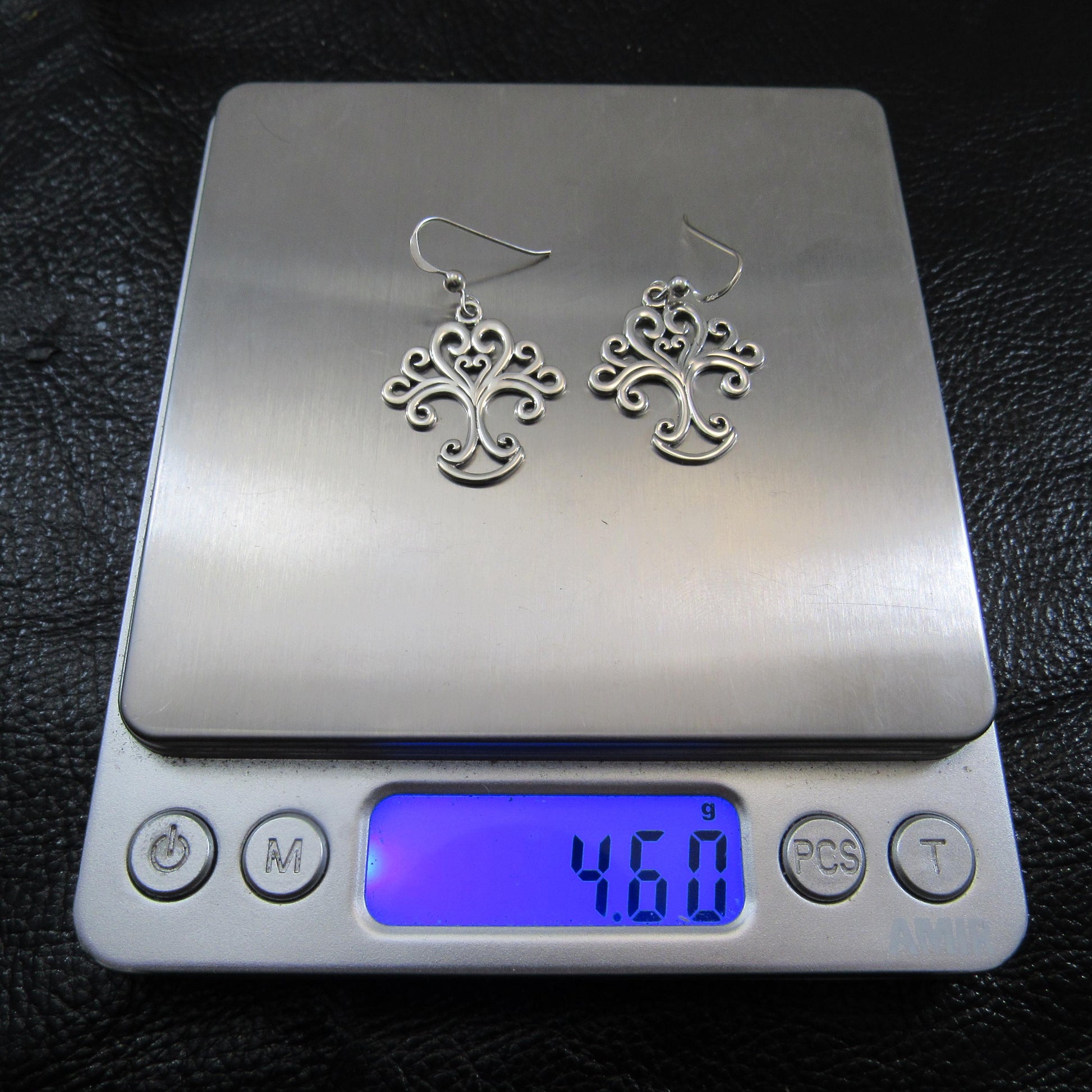 Solid 925 Sterling Silver Tree of Life Earrings with Ornate Scrolls, Drop Dangle Hooks