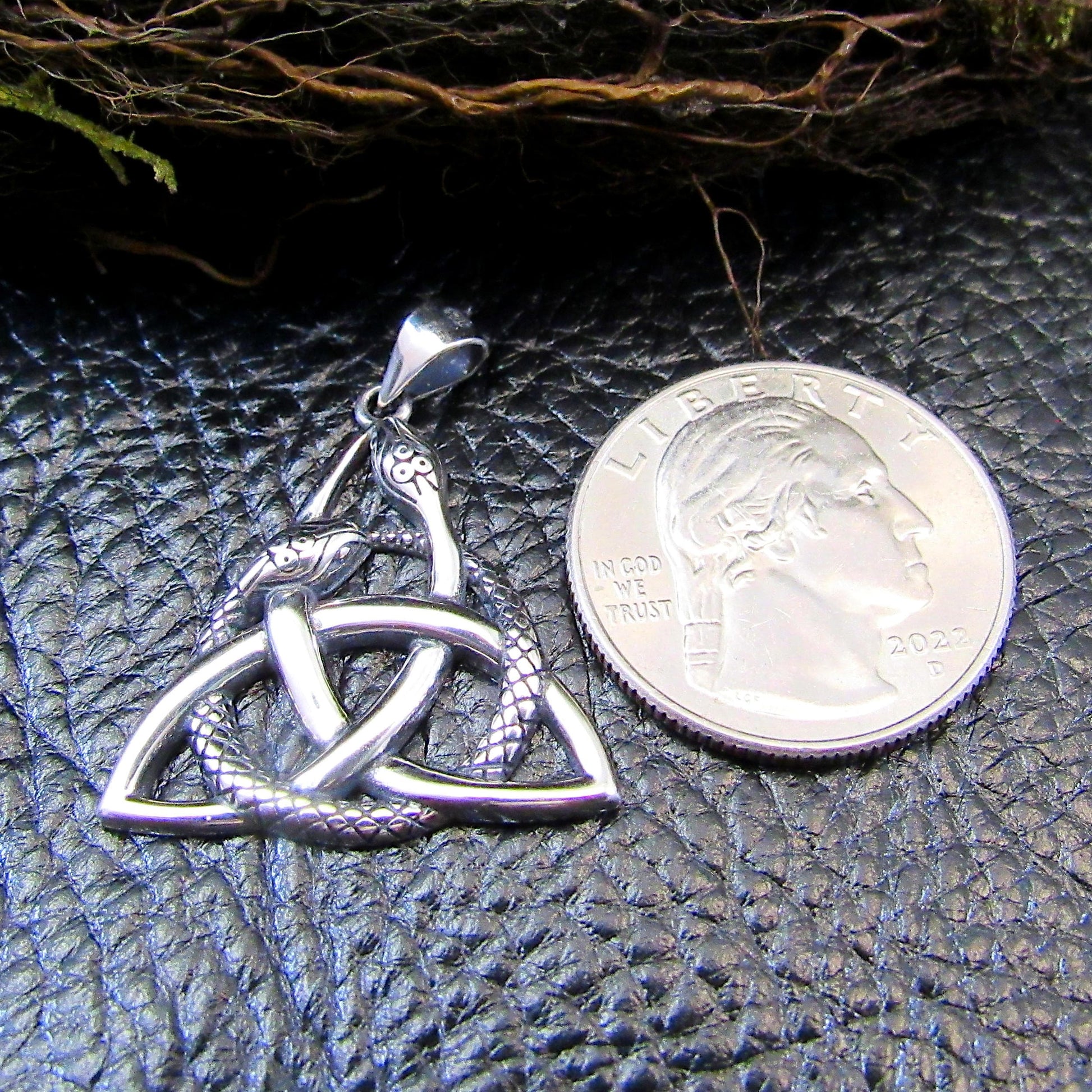 Solid 925 Sterling Silver Celtic Trinity Knot Snake Pendant, Viking Ouroboros Triquetra Knot Amulet