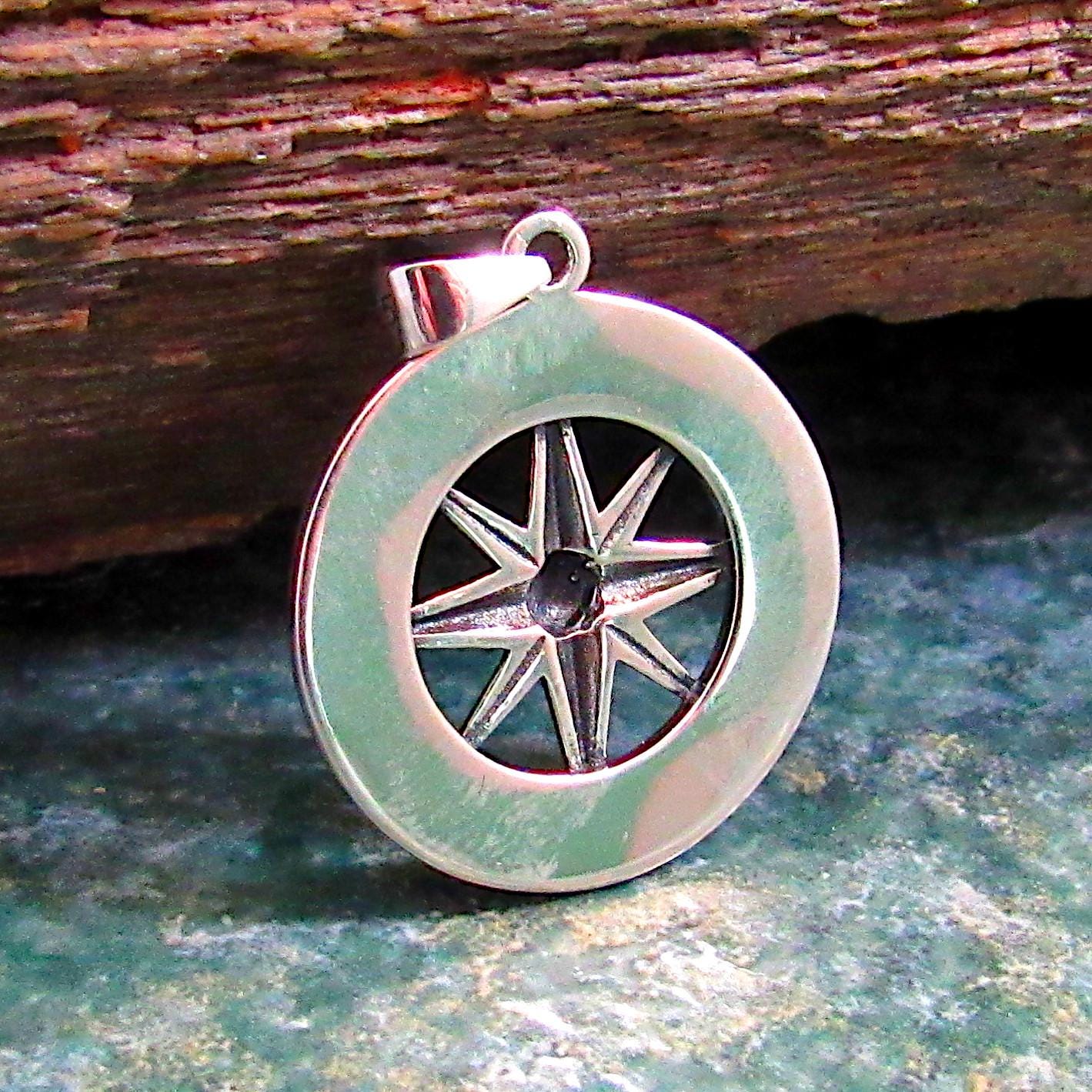Solid 925 Sterling Silver Compass Pendant – Nautical Rose of the Winds Symbol – Sailor Jewelry Charm