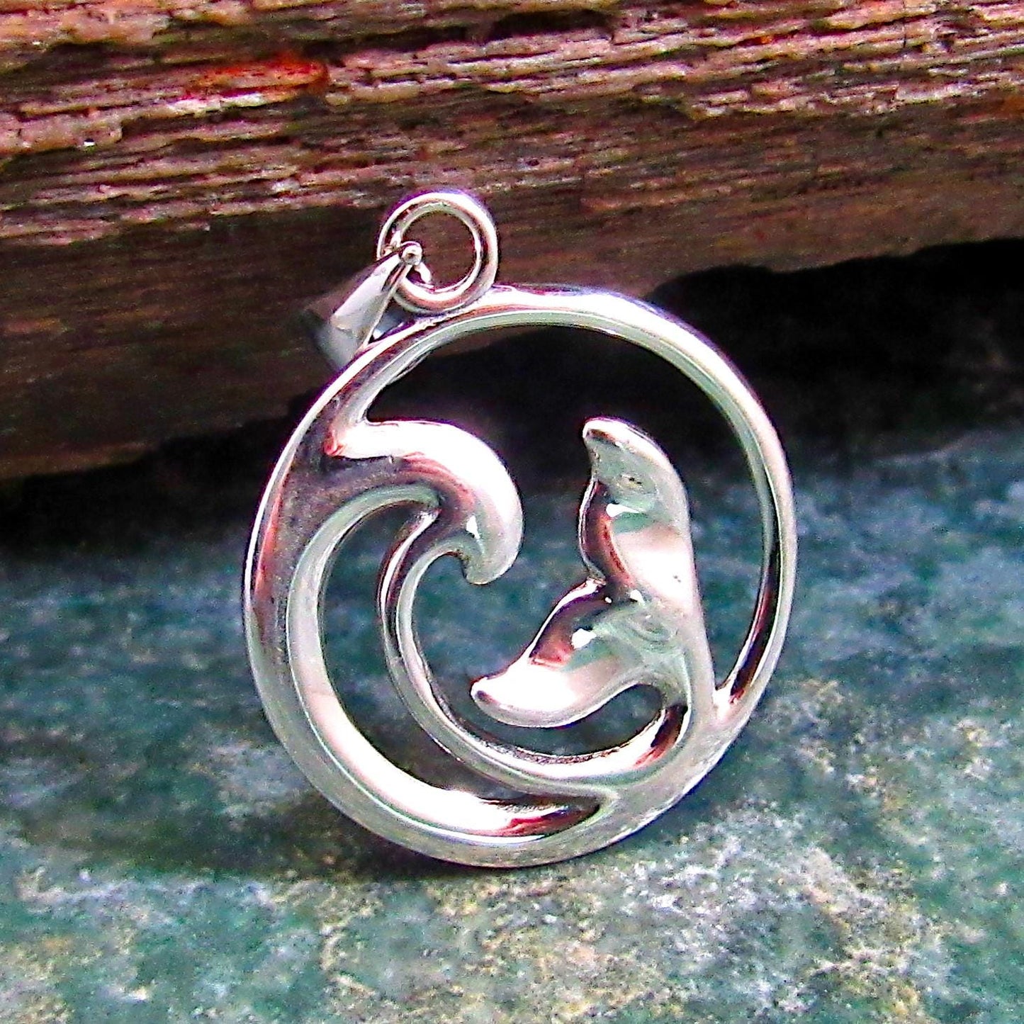 Solid 925 Sterling Silver Dolphin Pendant – Ocean Jewelry - Whale Tail & Wave Necklace Pendant
