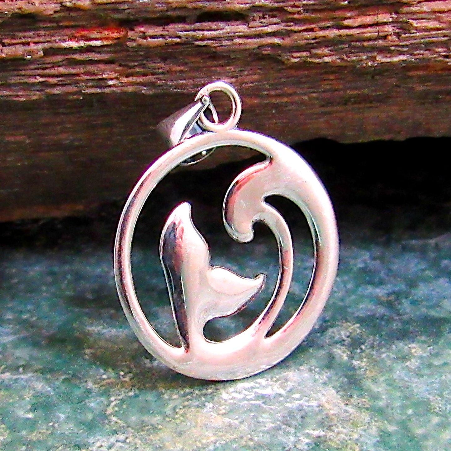 Solid 925 Sterling Silver Dolphin Pendant – Ocean Jewelry - Whale Tail & Wave Necklace Pendant