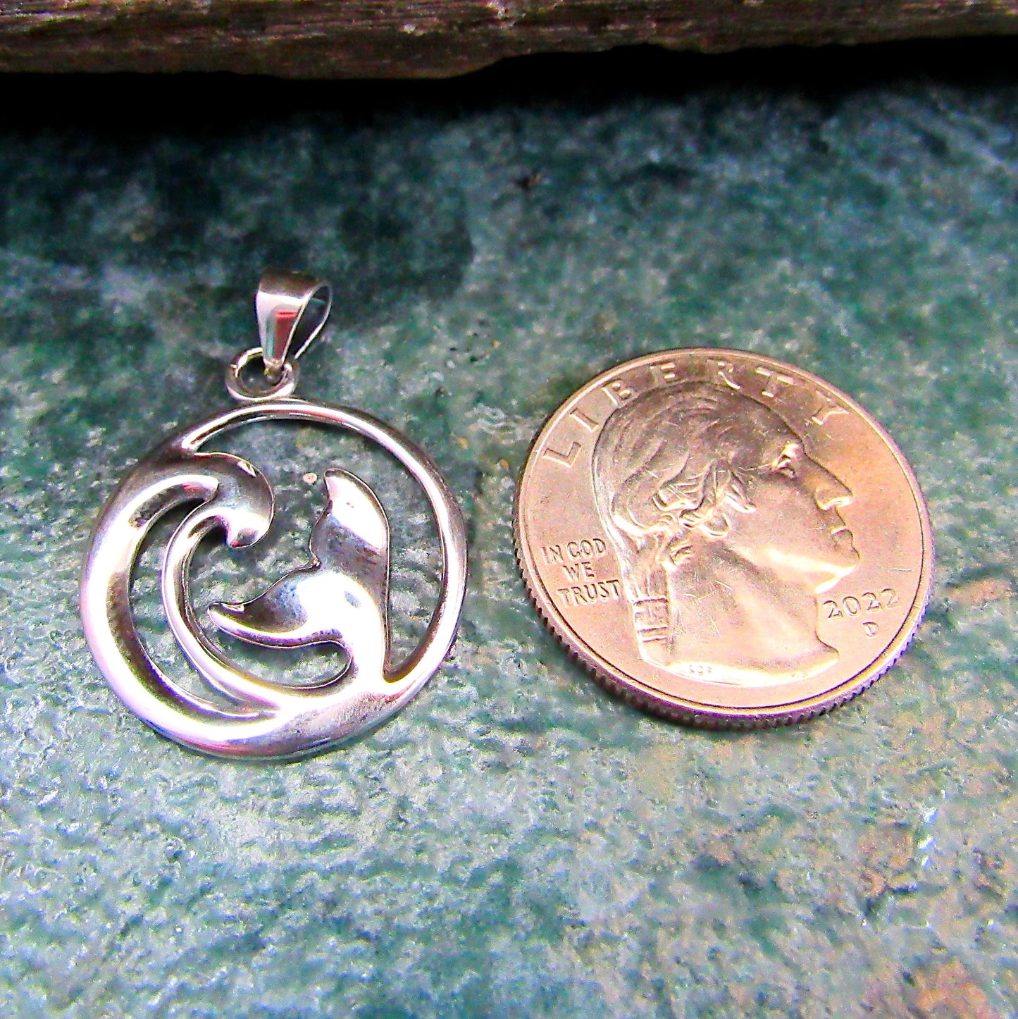 Solid 925 Sterling Silver Dolphin Pendant – Ocean Jewelry - Whale Tail & Wave Necklace Pendant