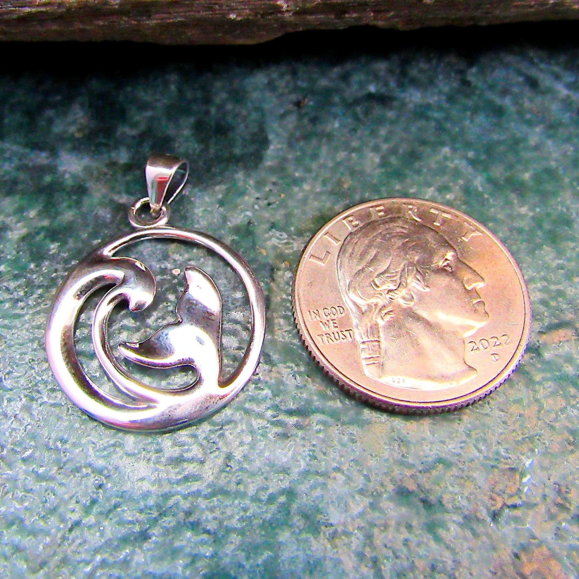 Solid 925 Sterling Silver Dolphin Pendant – Ocean Jewelry - Whale Tail & Wave Necklace Pendant