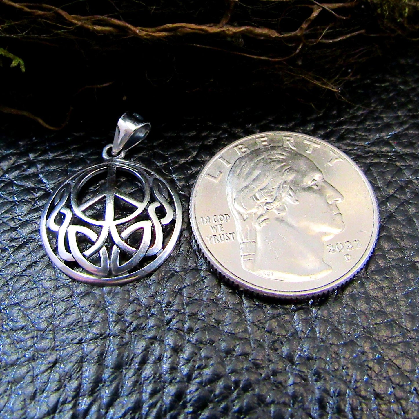 Solid 925 Sterling Silver Peace Sign Pendant with Celtic Knotwork - Hippie Jewelry Charm