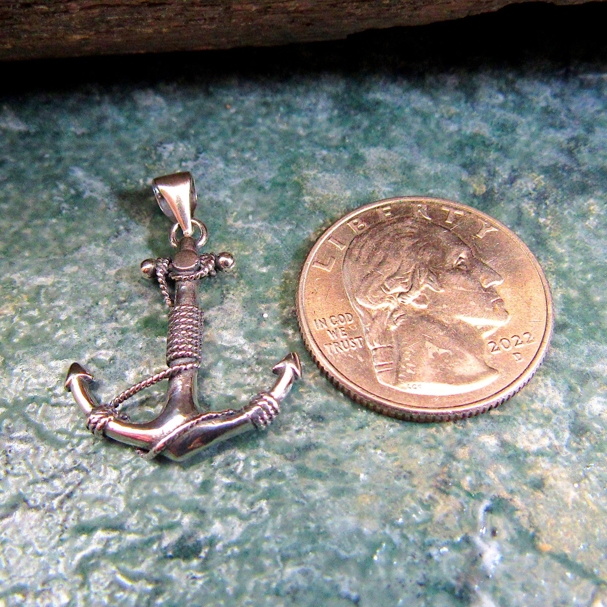 Solid 925 Sterling Silver Anchor Pendant with Rope Detail - Nautical Symbol Jewelry