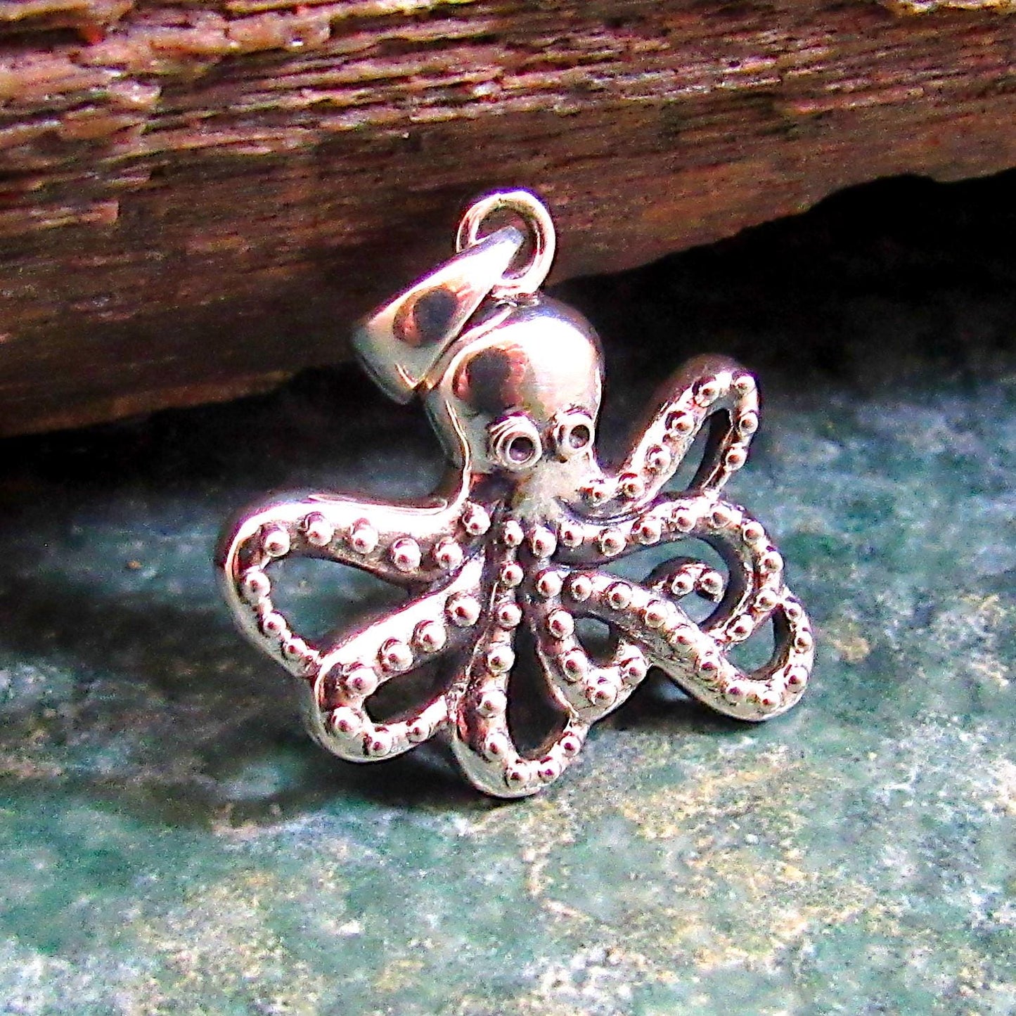 Solid 925 Sterling Silver Octopus Pendant — Nautical Ocean Charm - Sea Creature Jewelry